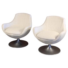 Pair of Pierre Guariche Swivel Chairs in Pierre Frey Boucle