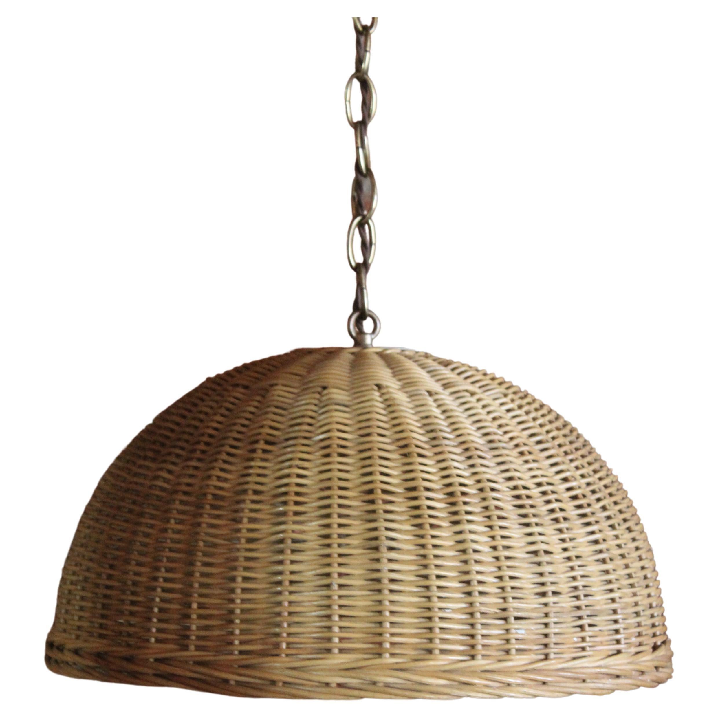 Pair of 1960s French Wicker Pendant Lights