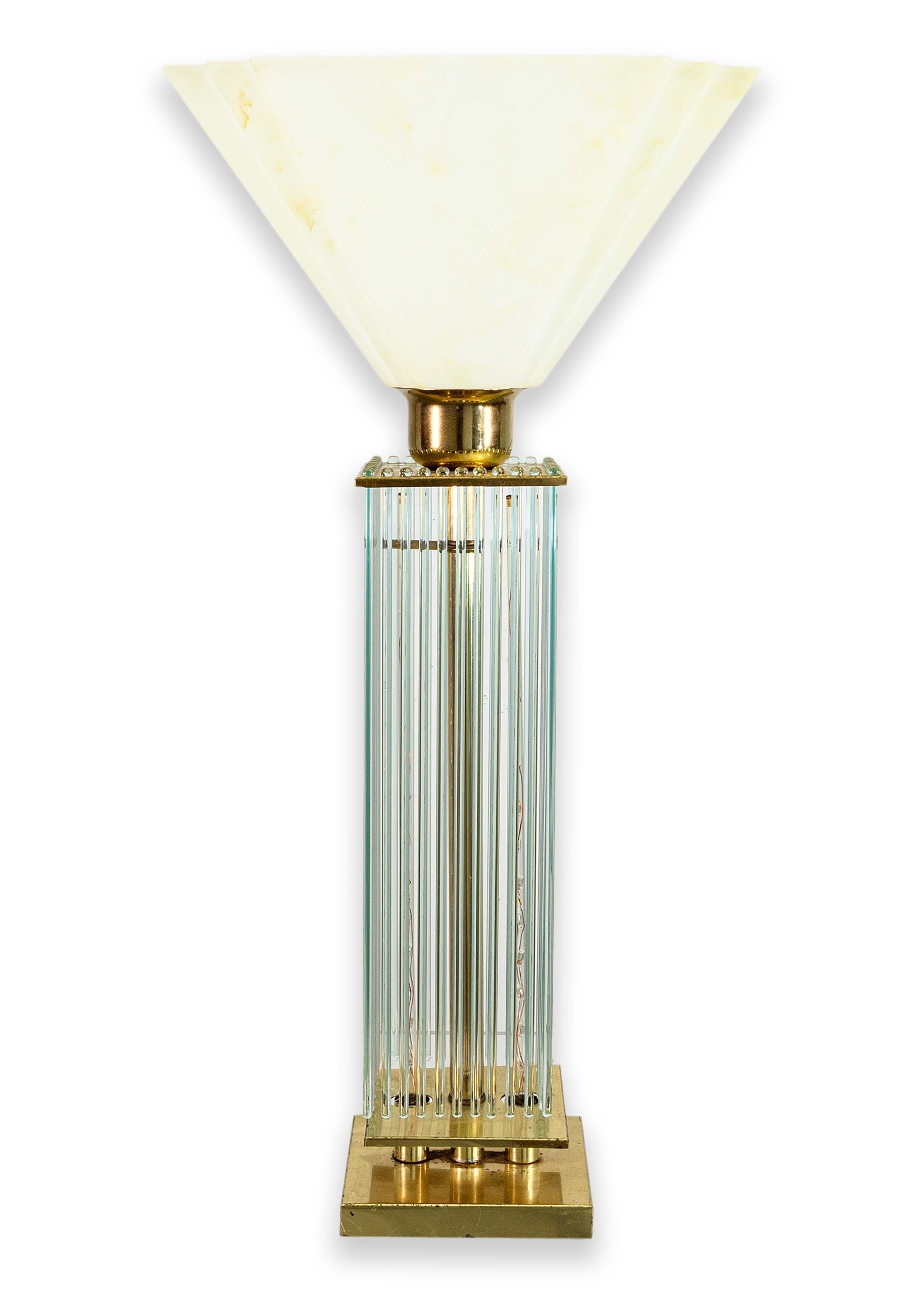 Paar 1960er Gaetano Sciolari Tischlampen aus Messing und Glas Mid Century Modern im Angebot 6