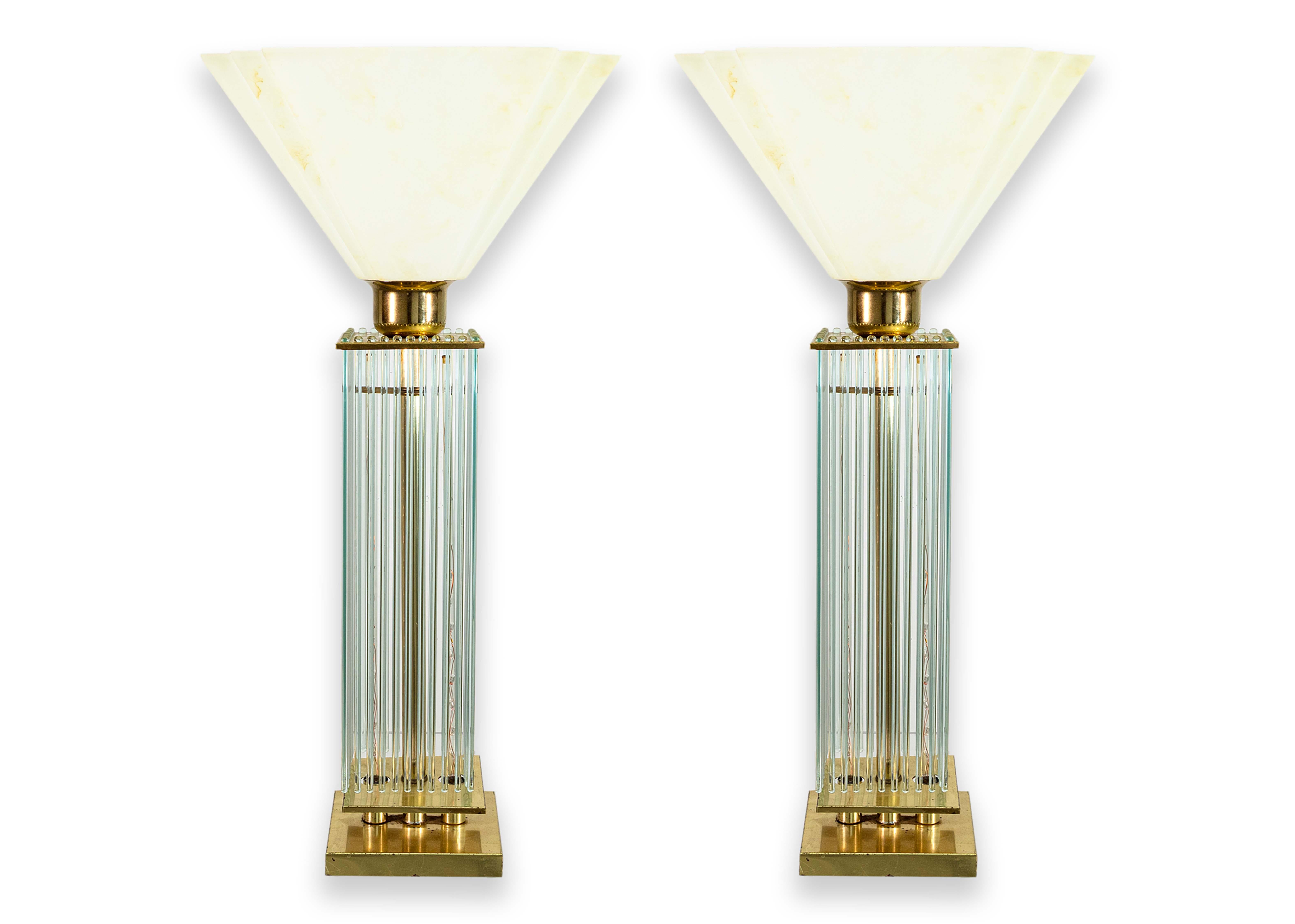 Paar 1960er Gaetano Sciolari Tischlampen aus Messing und Glas Mid Century Modern im Angebot 7