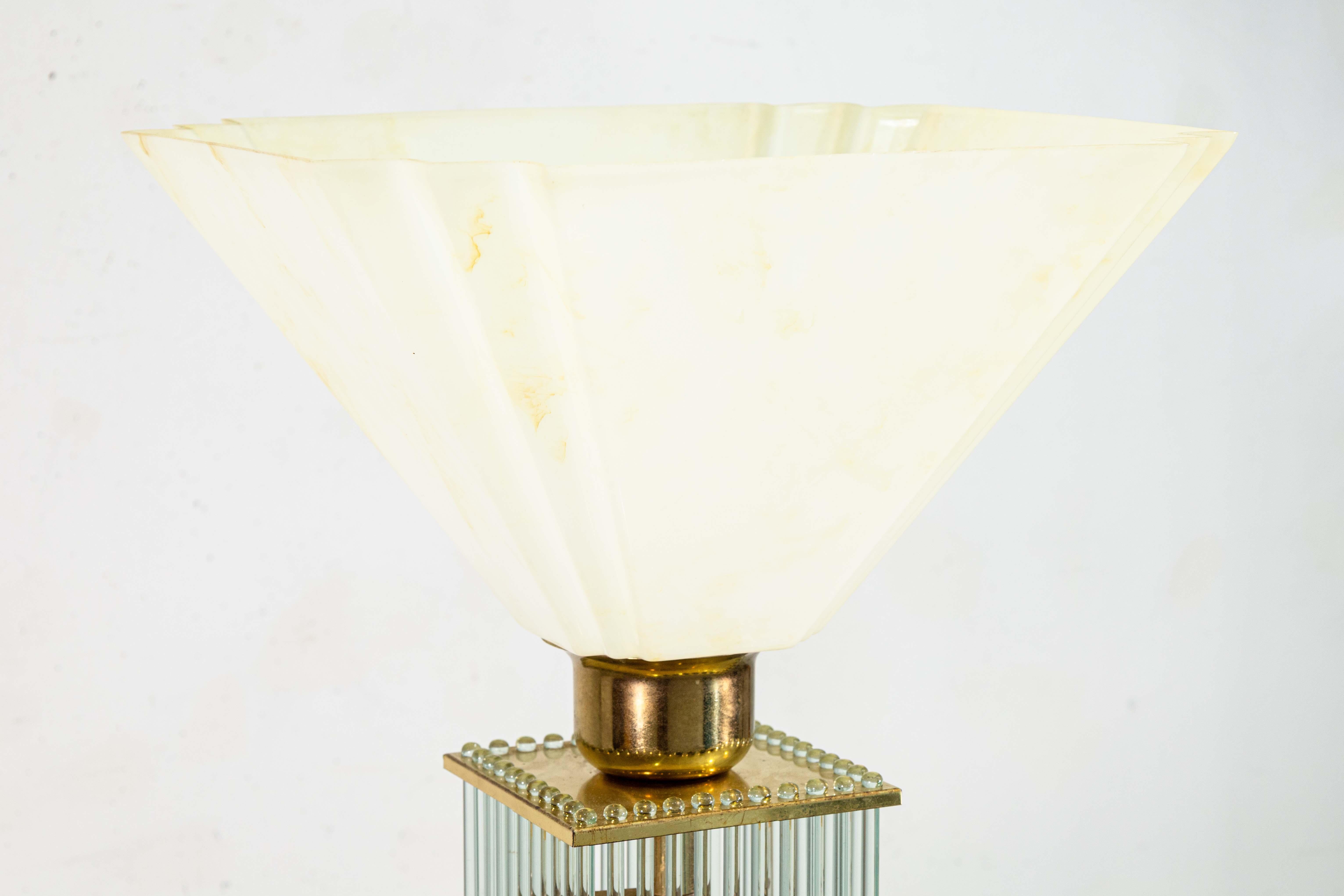 Paar 1960er Gaetano Sciolari Tischlampen aus Messing und Glas Mid Century Modern im Zustand „Gut“ im Angebot in Keego Harbor, MI