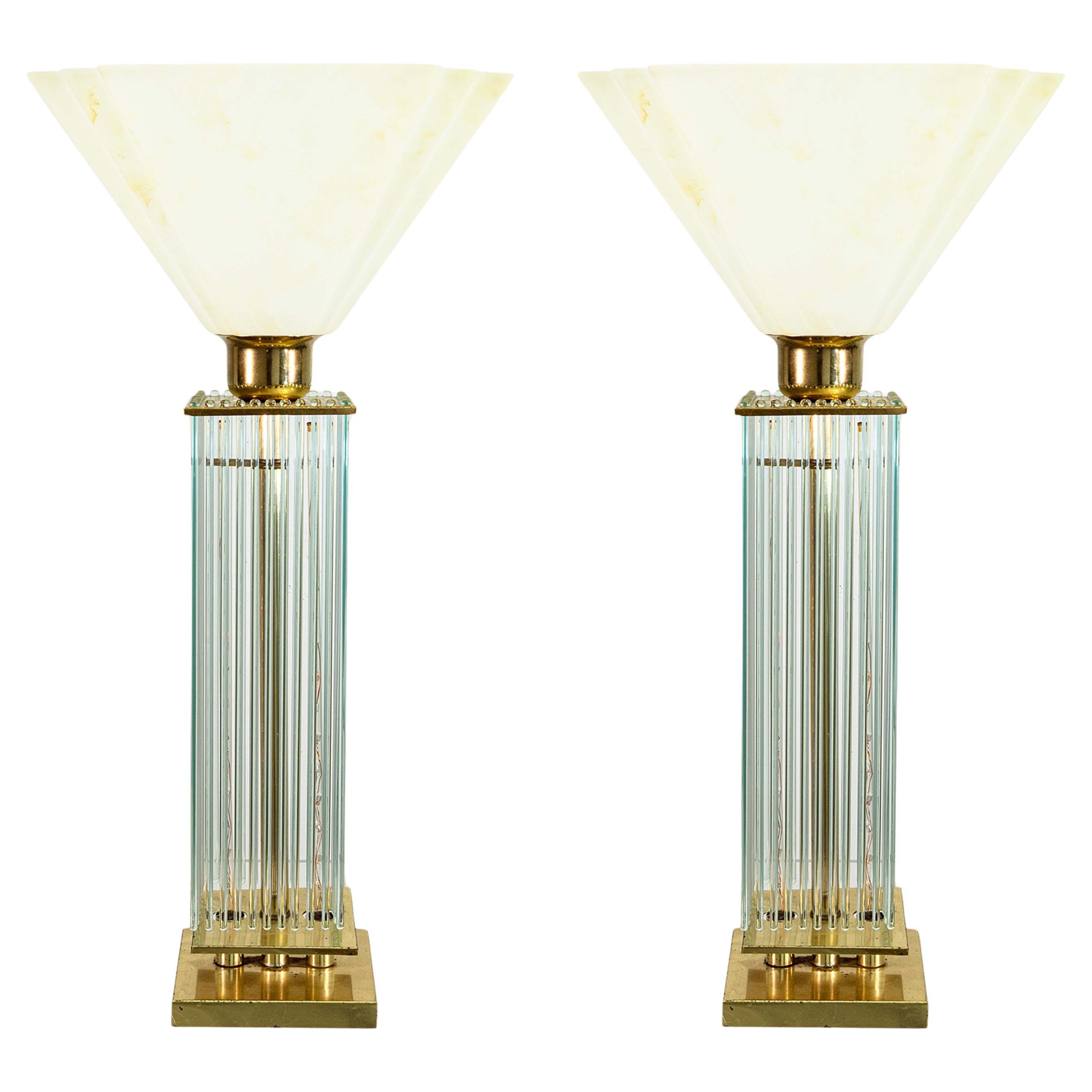 Paar 1960er Gaetano Sciolari Tischlampen aus Messing und Glas Mid Century Modern im Angebot