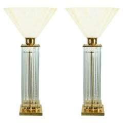 Pair of 1960s Gaetano Sciolari Brass and Glass Mid Century Modern Table Lamps
