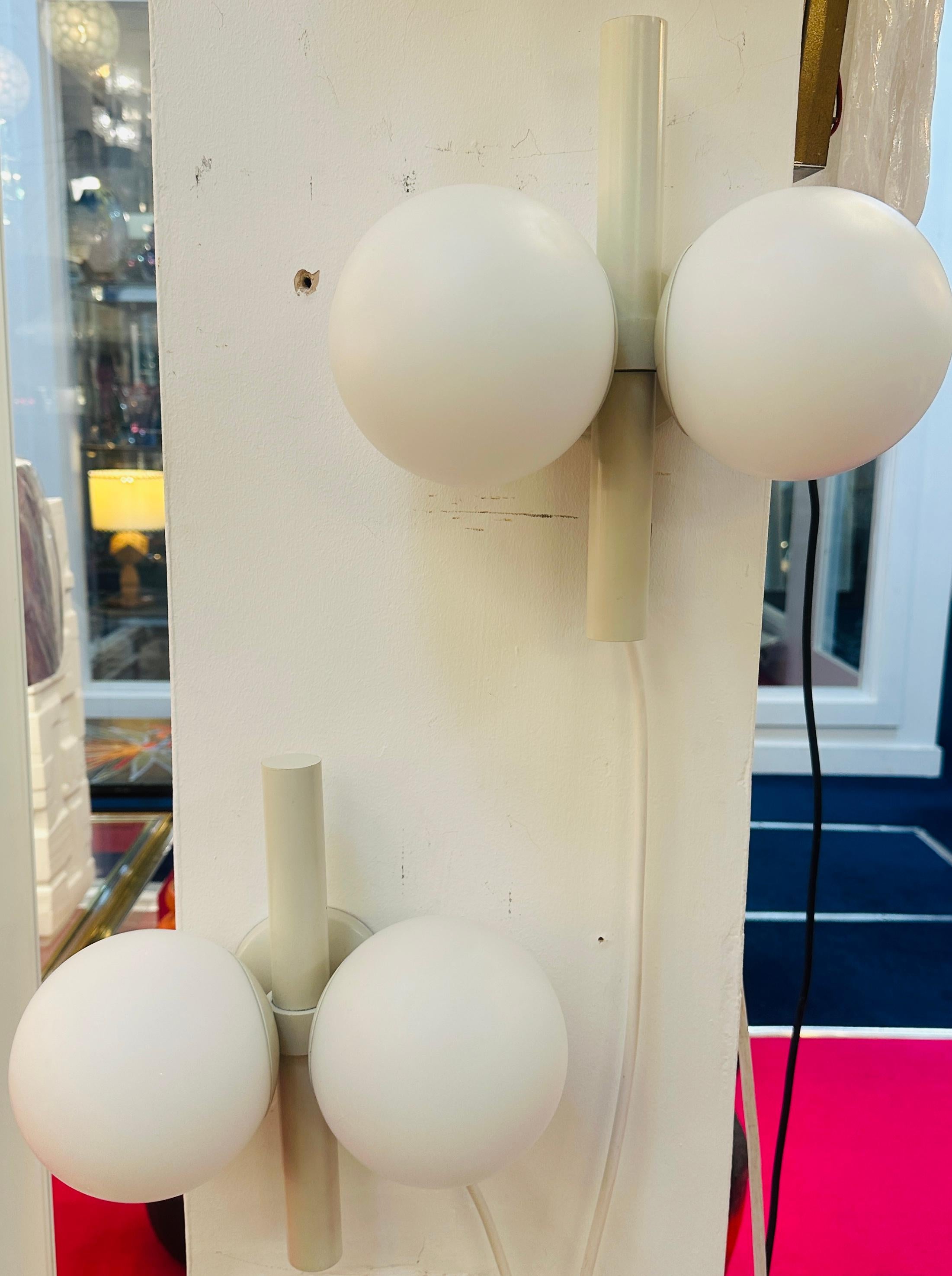 Pair of 1960s German Kaiser Leuchten Opaline Globe Wall Lights or Sconces For Sale 5
