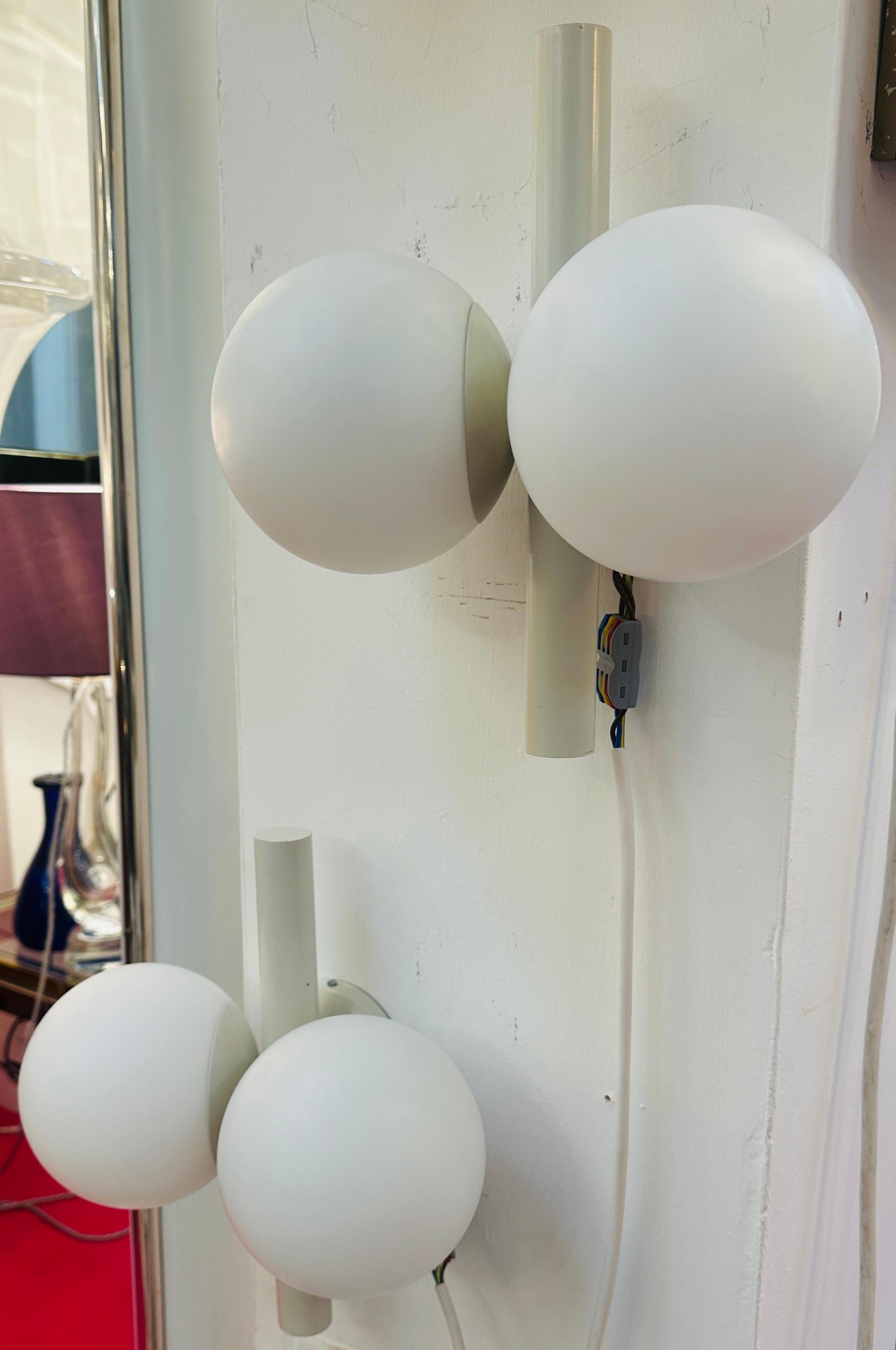 Pair of 1960s German Kaiser Leuchten Opaline Globe Wall Lights or Sconces For Sale 6