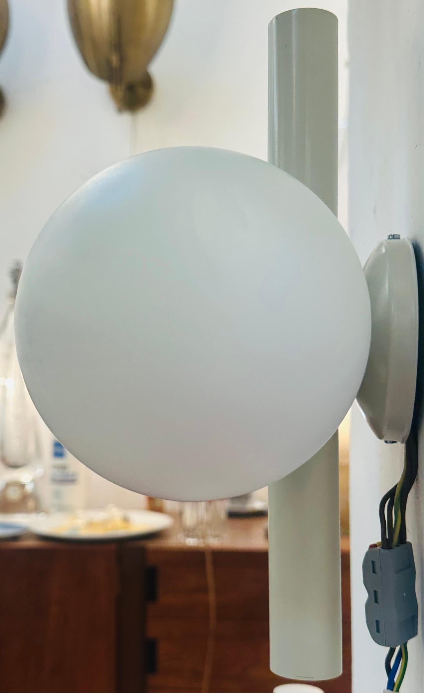 Pair of 1960s German Kaiser Leuchten Opaline Globe Wall Lights or Sconces For Sale 8