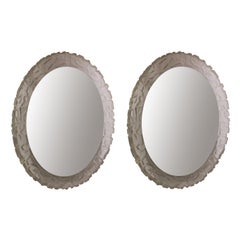 Pair of 1960s German Balschbach Illuminated Oval Backlit Lucite Wall Mirrors
