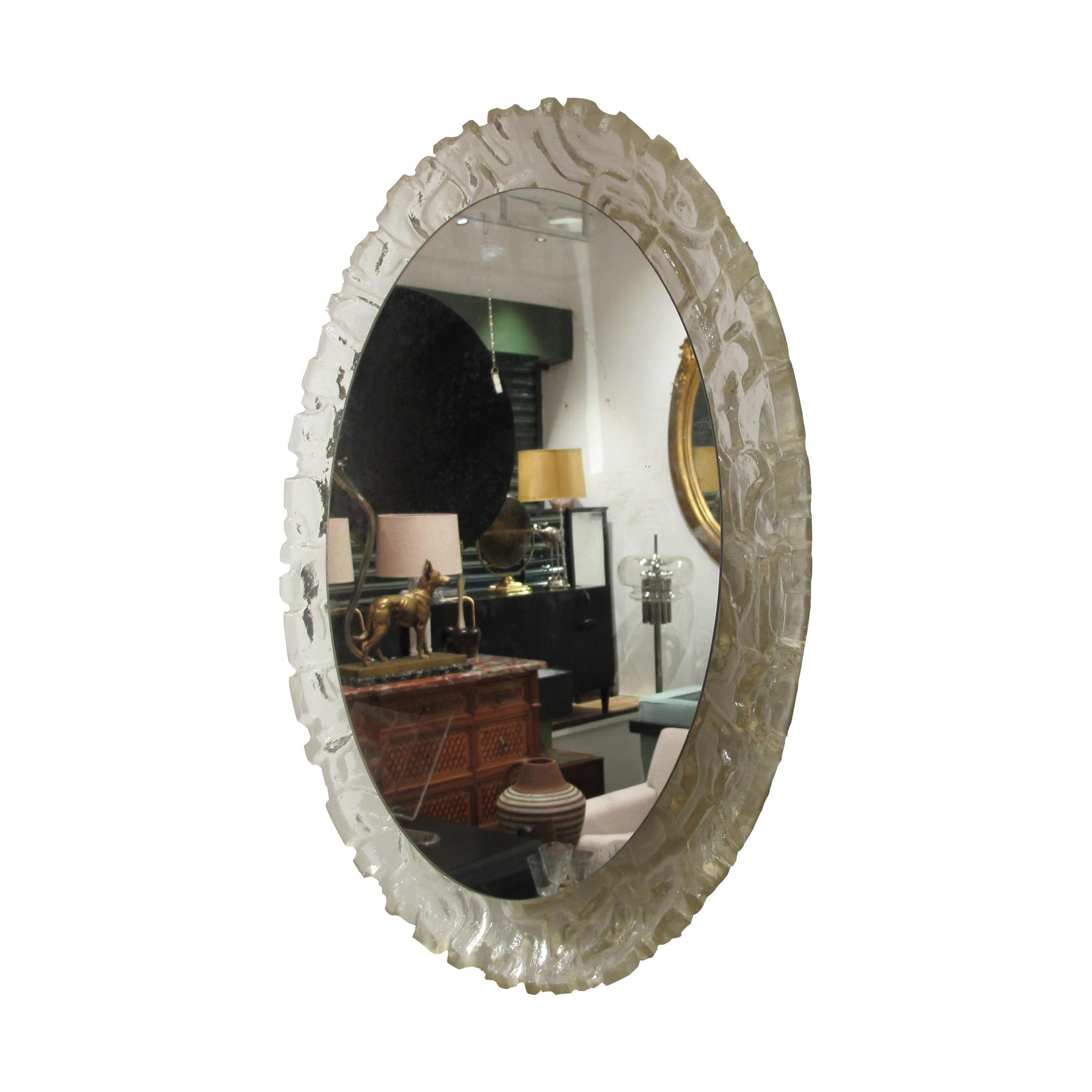 Mid-20th Century Pair of 1960s German Balschbach Illuminated Oval Backlit Lucite Wall Mirrors