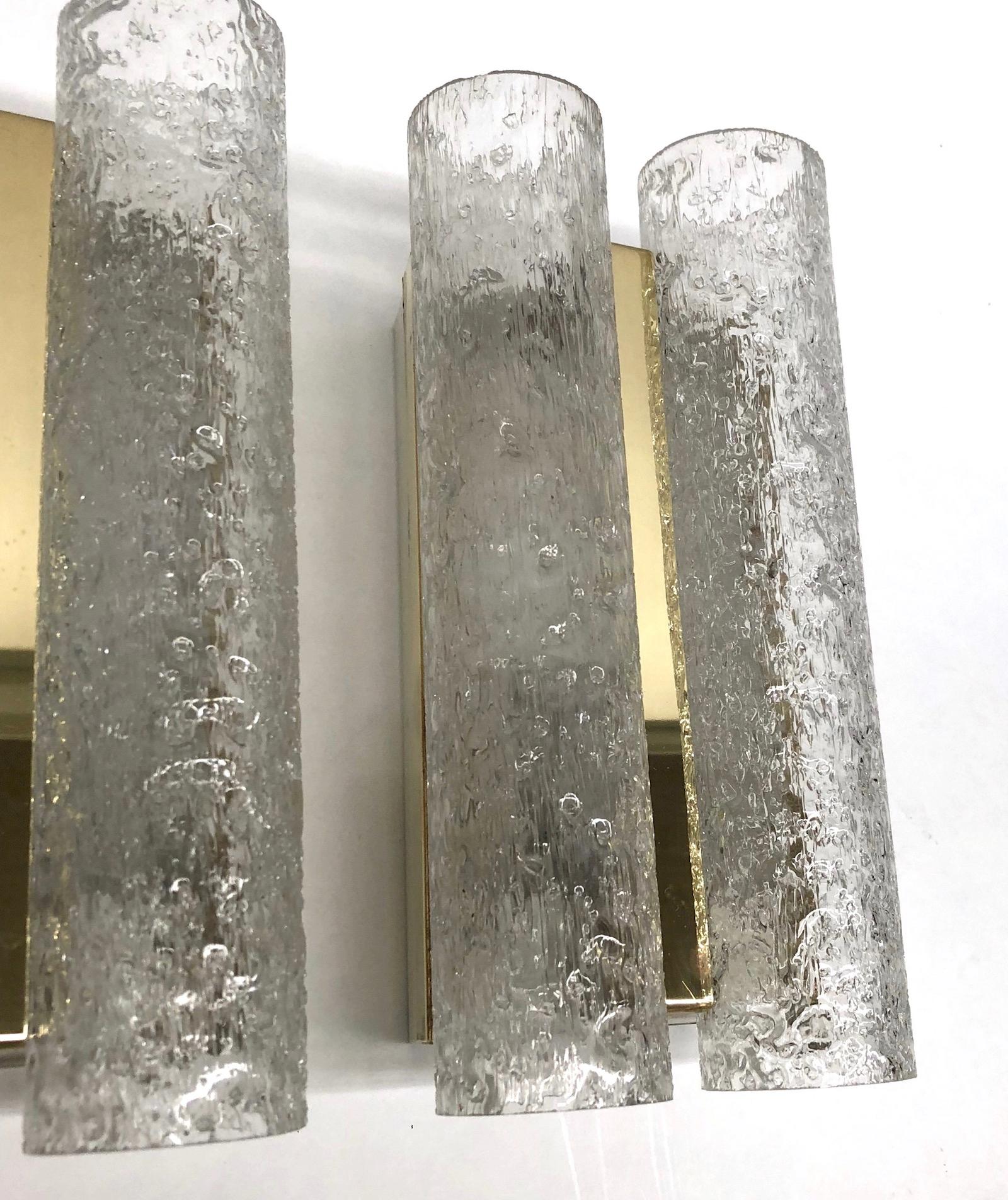 Mid-20th Century Pair of 1960s German Brass Doria Glass Tubes Sconces