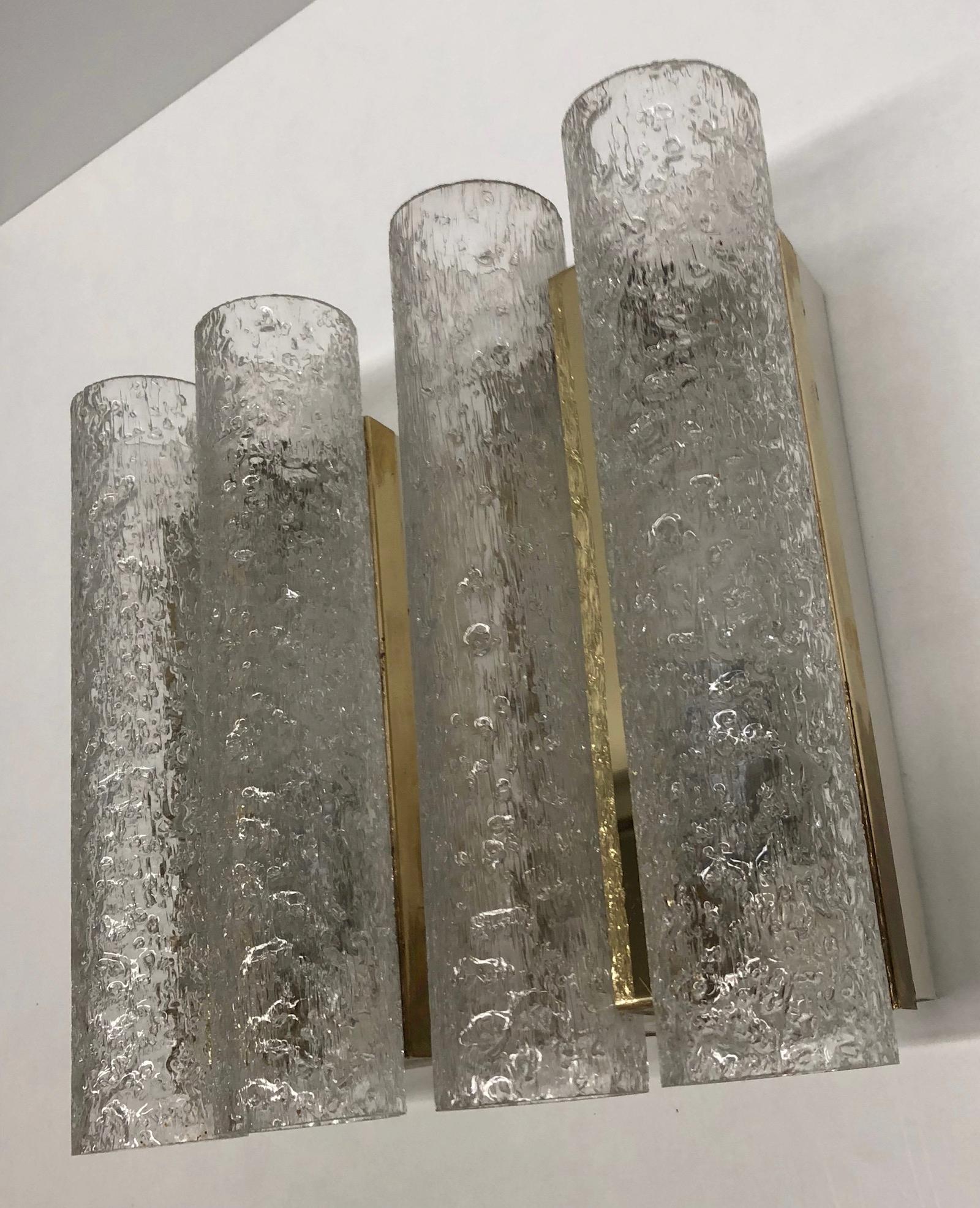 Metal Pair of 1960s German Brass Doria Glass Tubes Sconces