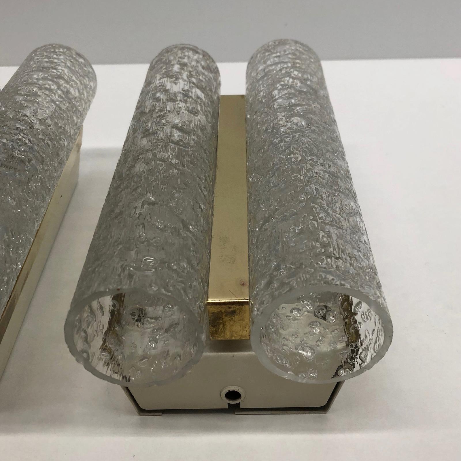 Pair of 1960s German Brass Doria Glass Tubes Sconces 2