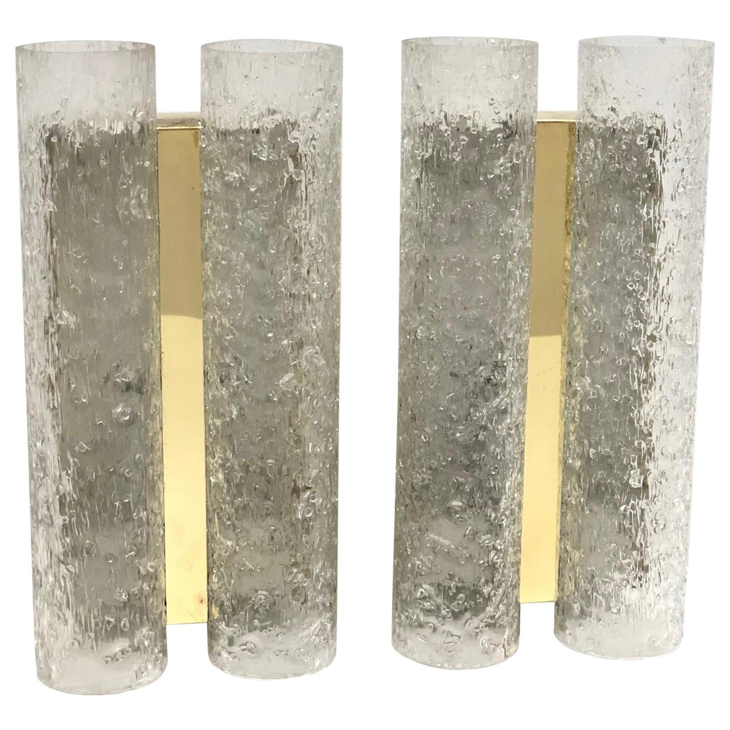 Pair of 1960s German Brass Doria Glass Tubes Sconces