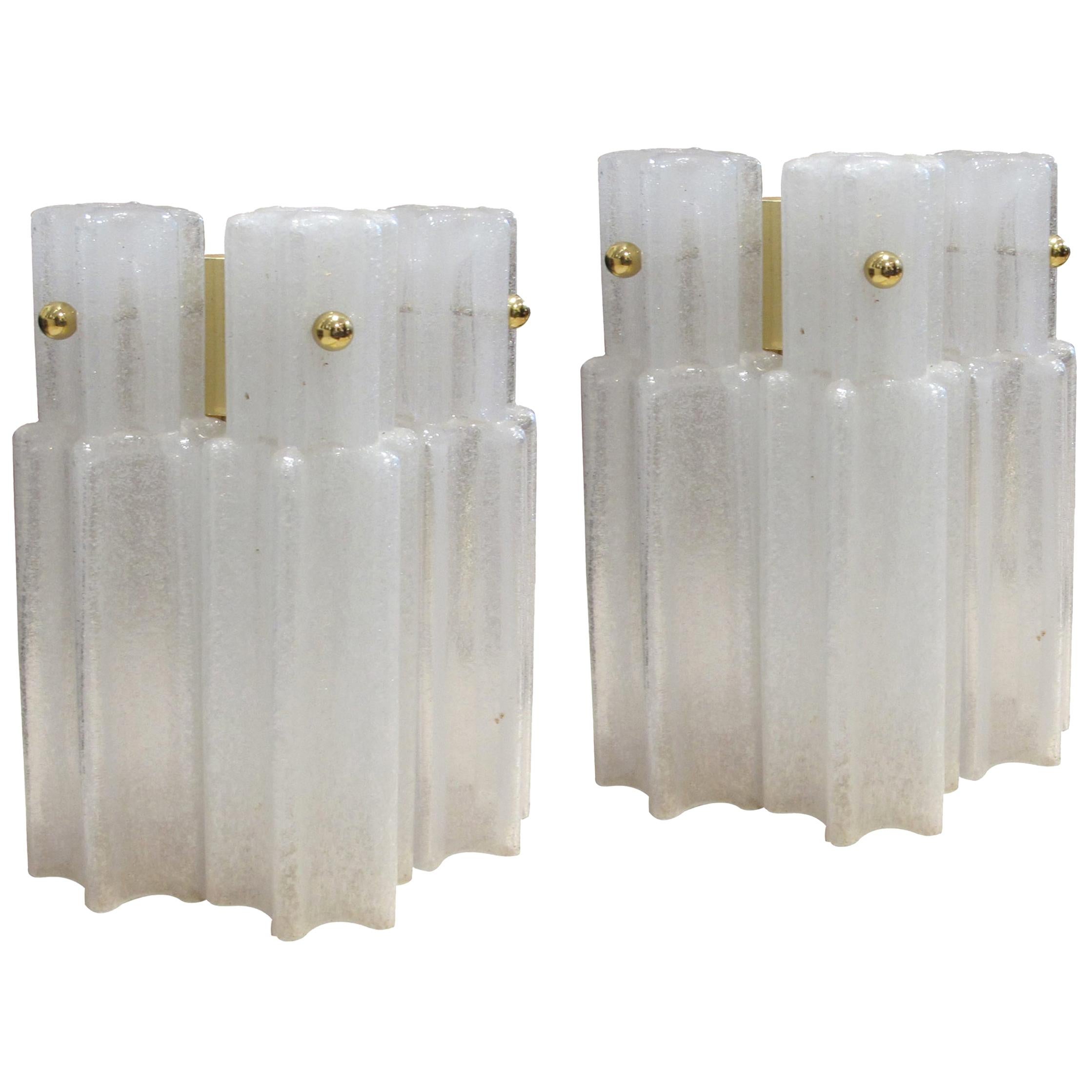 Pair of 1960S German Hand Blown Glass Wall Lights Sconces by Glashütte Limburg