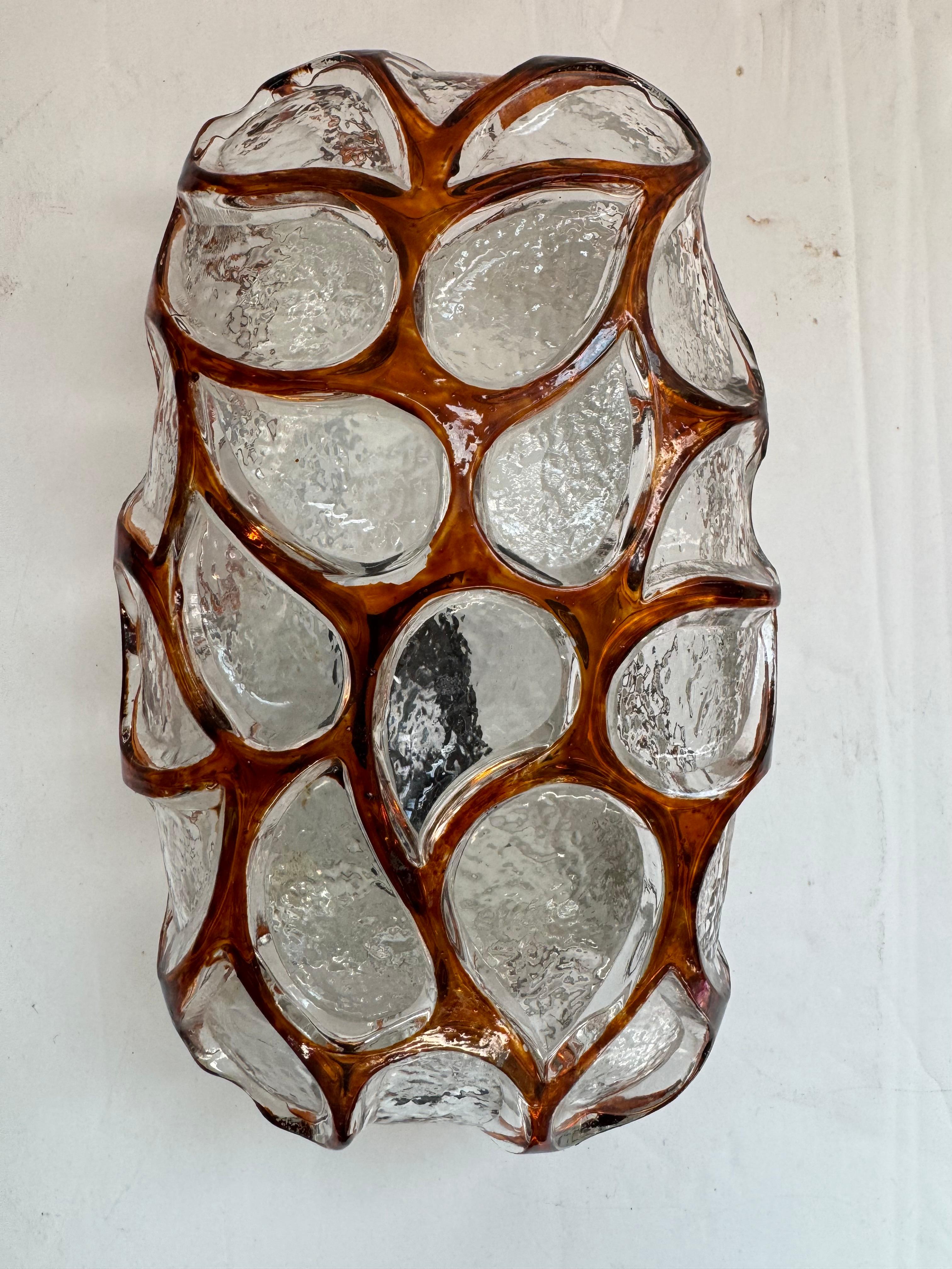 Metal Pair of 1960s German Hillebrand Glass Mid Century Wall Lamps For Sale