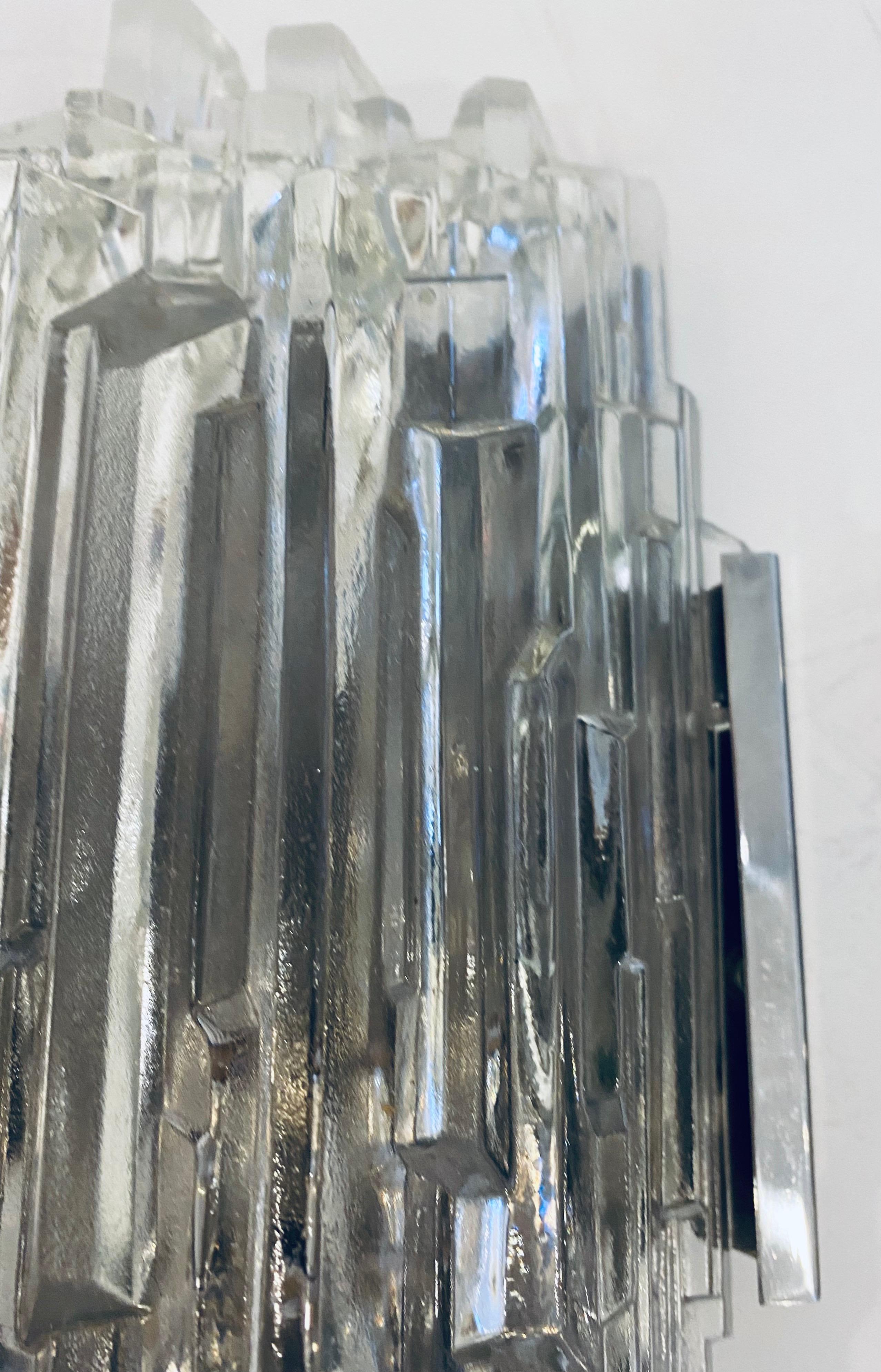 Pair of 1960s German Hillebrand Ice Crystal Sconces 5
