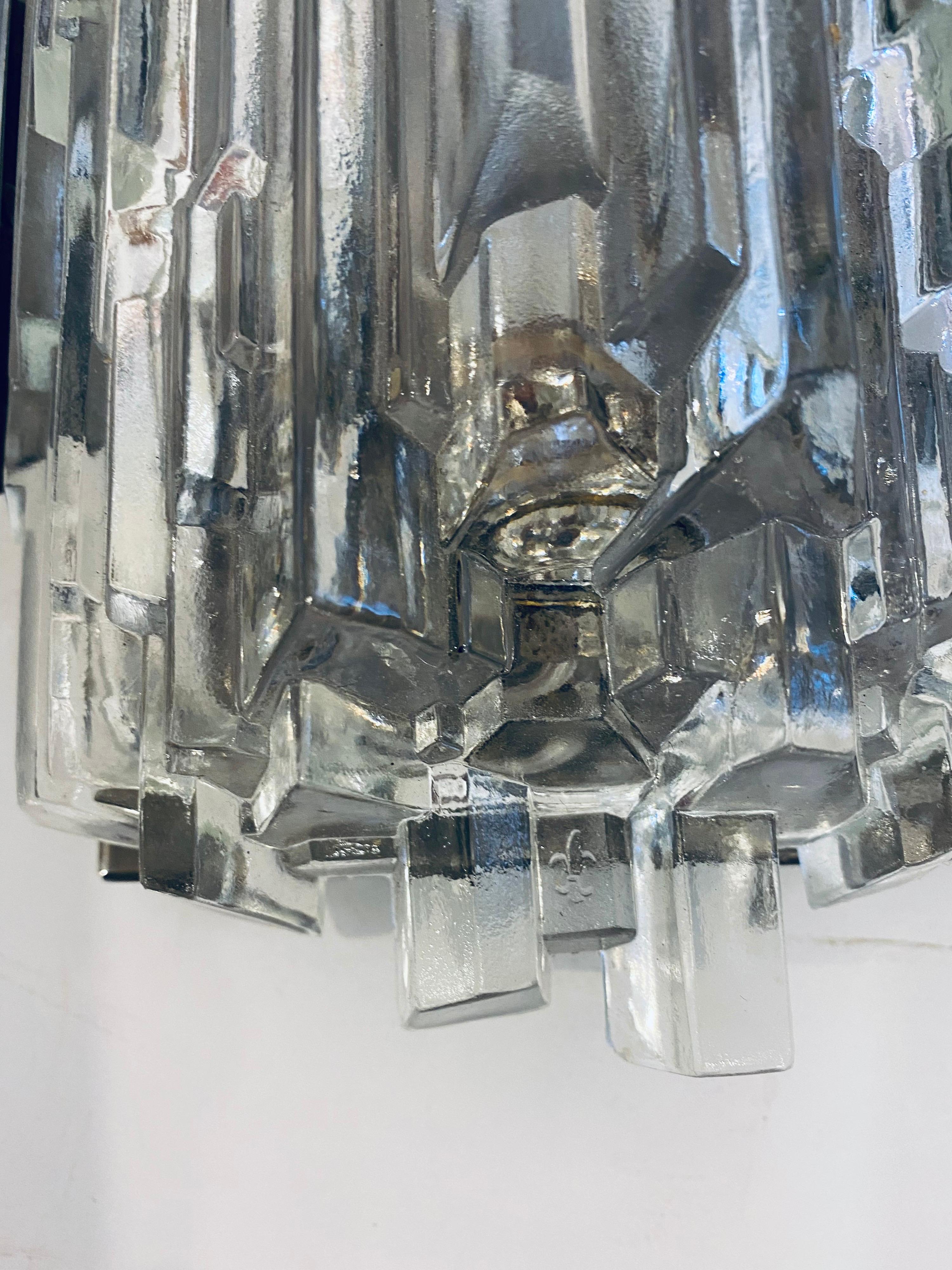 Pair of 1960s German Hillebrand Ice Crystal Sconces 6