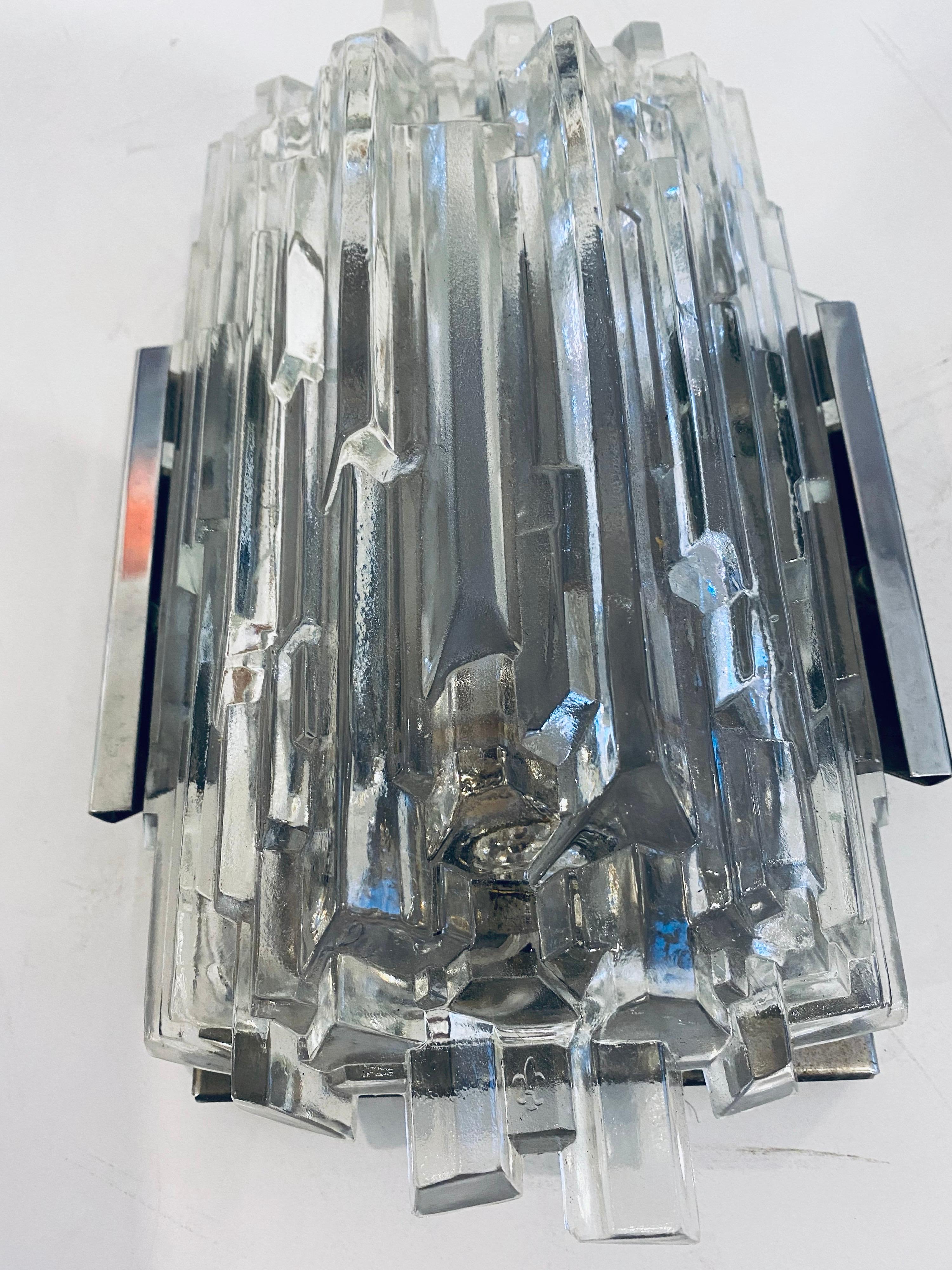 Pair of 1960s German Hillebrand Ice Crystal Sconces 8