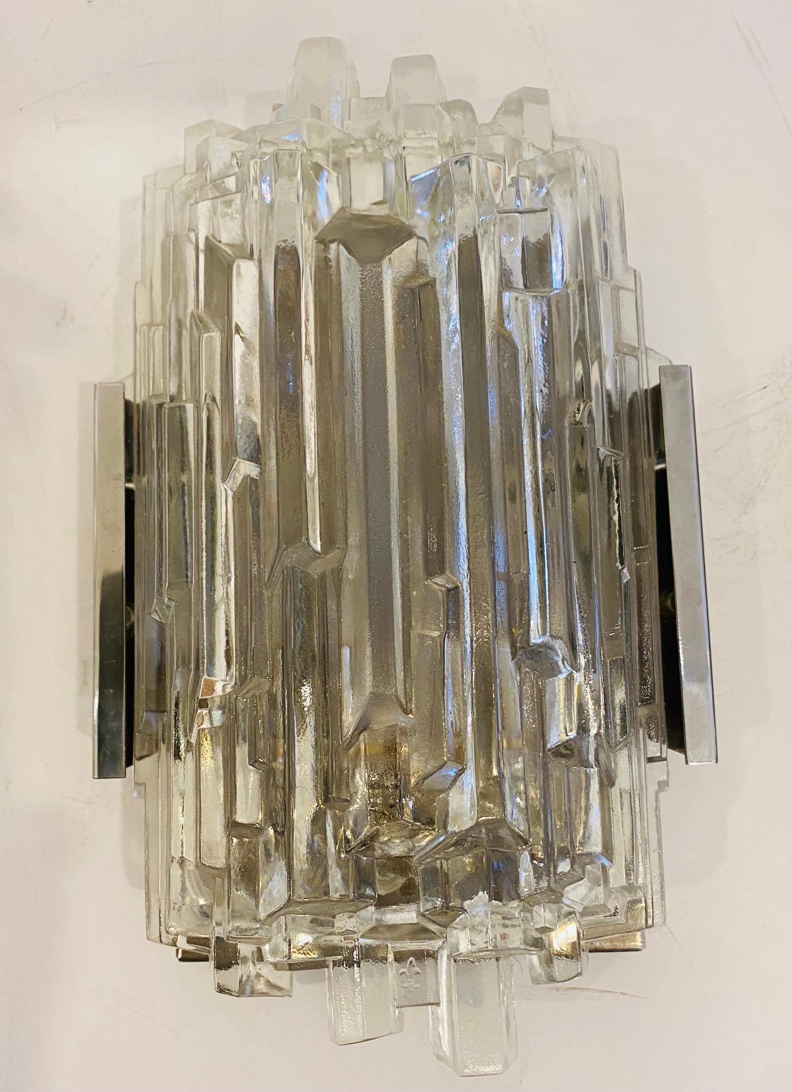 Pair of 1960s German Hillebrand Ice Crystal Sconces 9