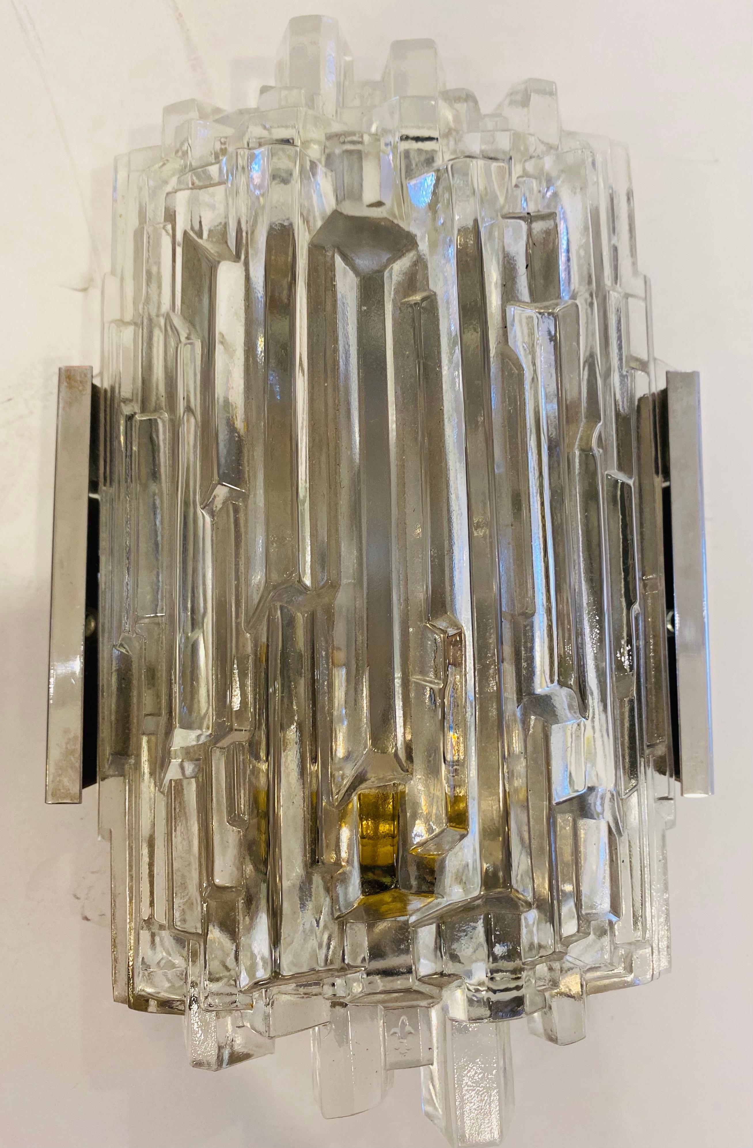 Pair of 1960s German Hillebrand Ice Crystal Sconces In Good Condition In New York, NY