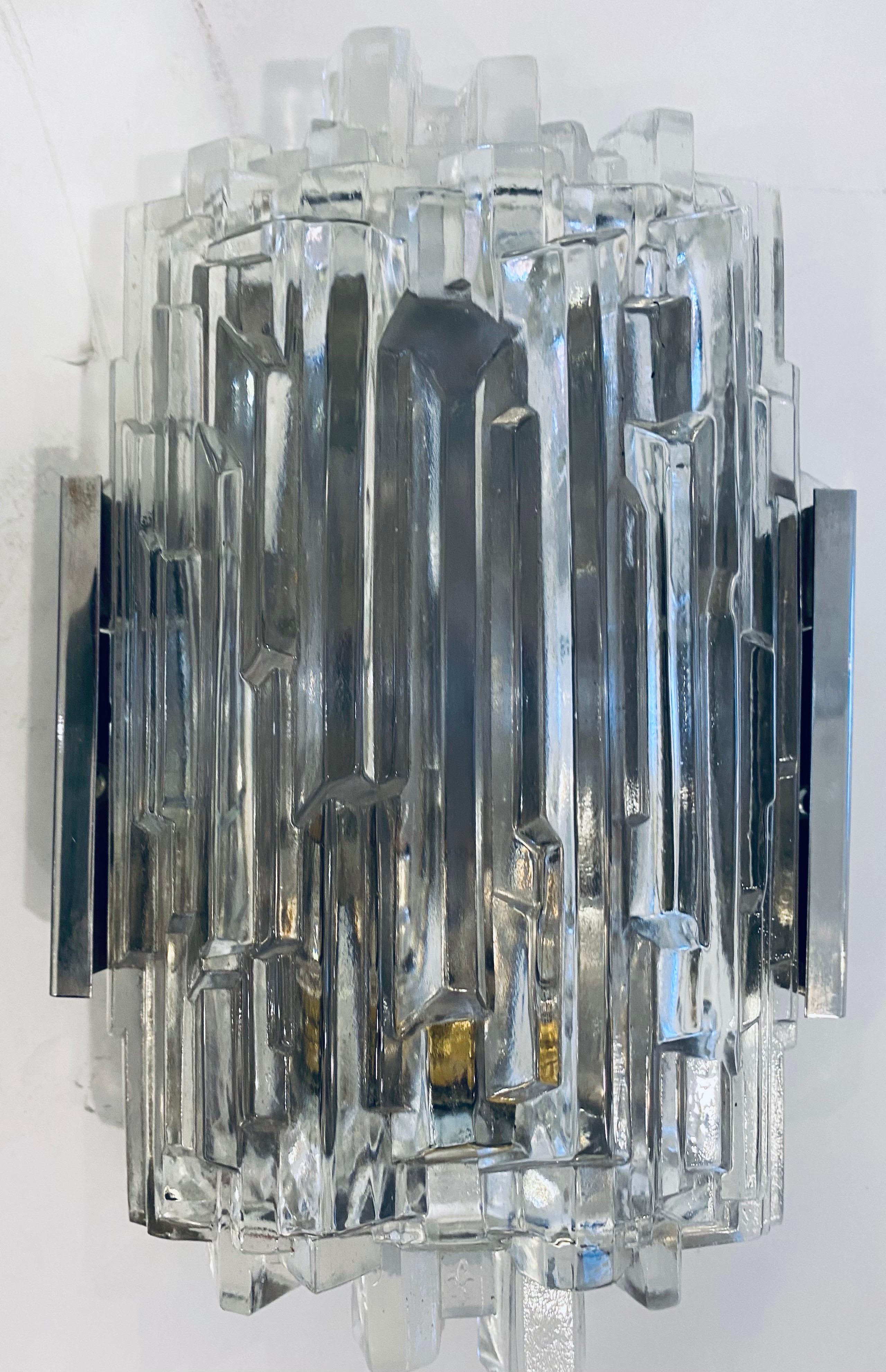 Pair of 1960s German Hillebrand Ice Crystal Sconces 2