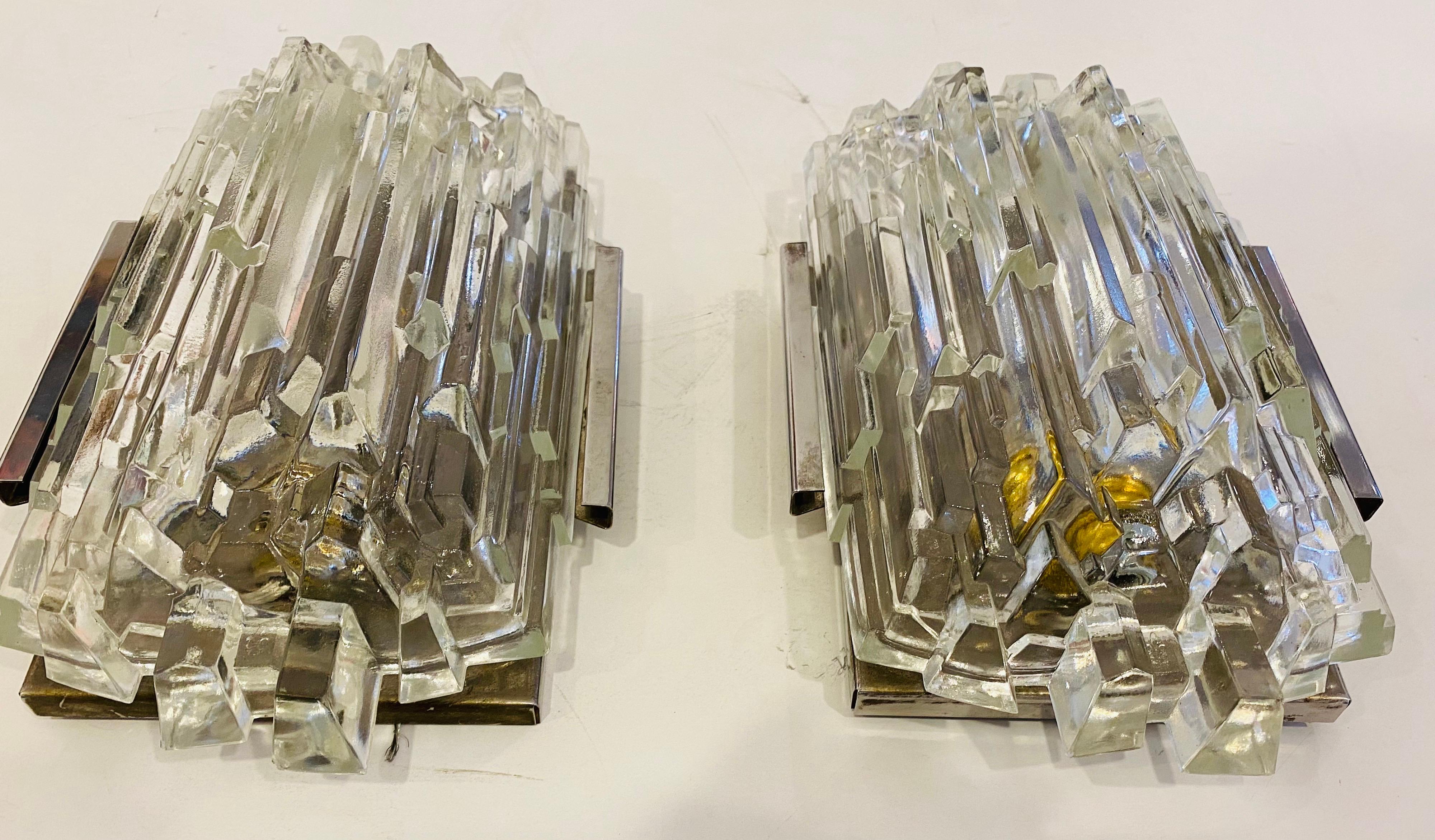 Pair of 1960s German Hillebrand Ice Crystal Sconces 3