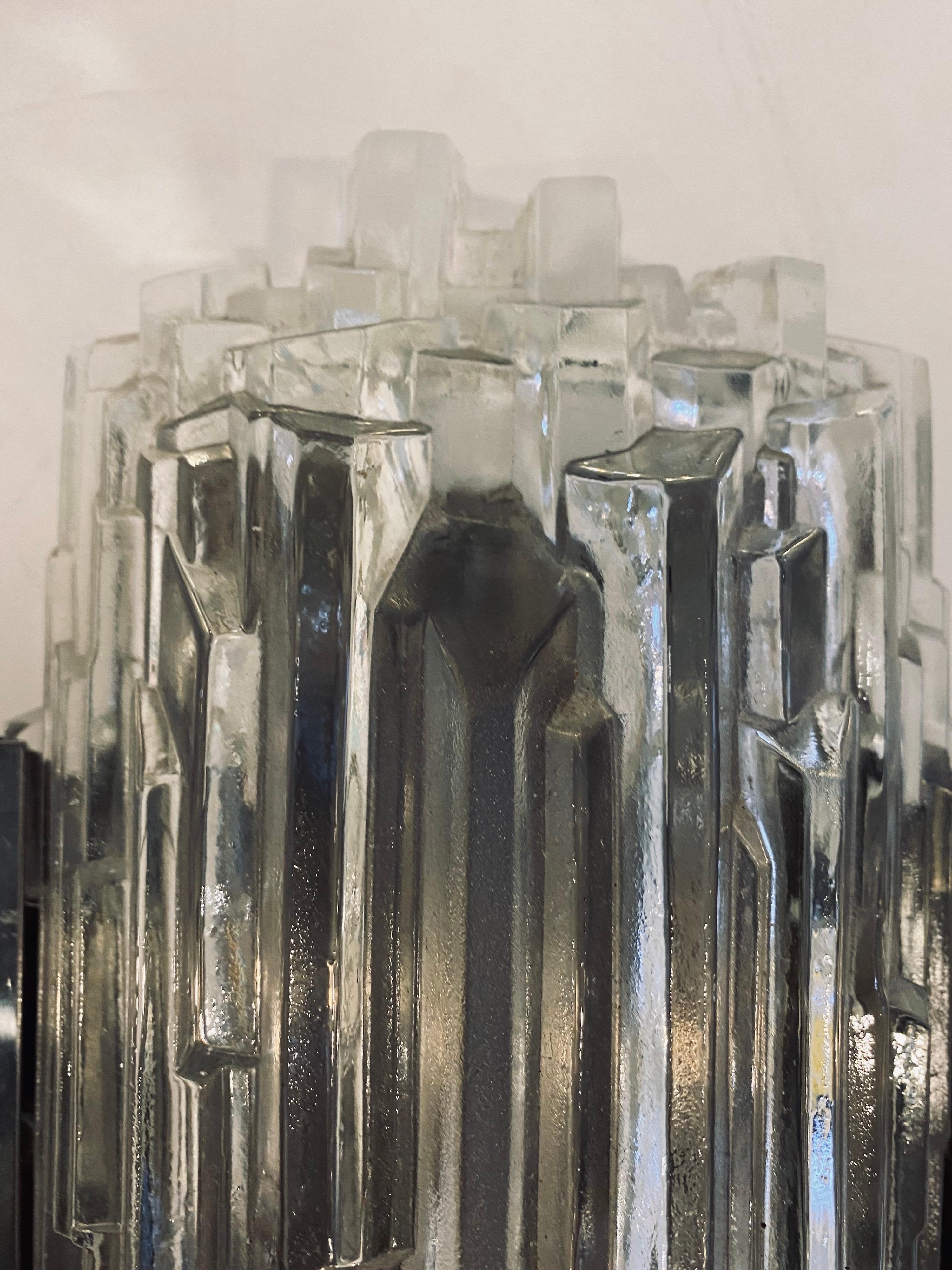 Pair of 1960s German Hillebrand Ice Crystal Sconces 4