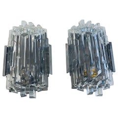 Pair of 1960s German Hillebrand Ice Crystal Sconces