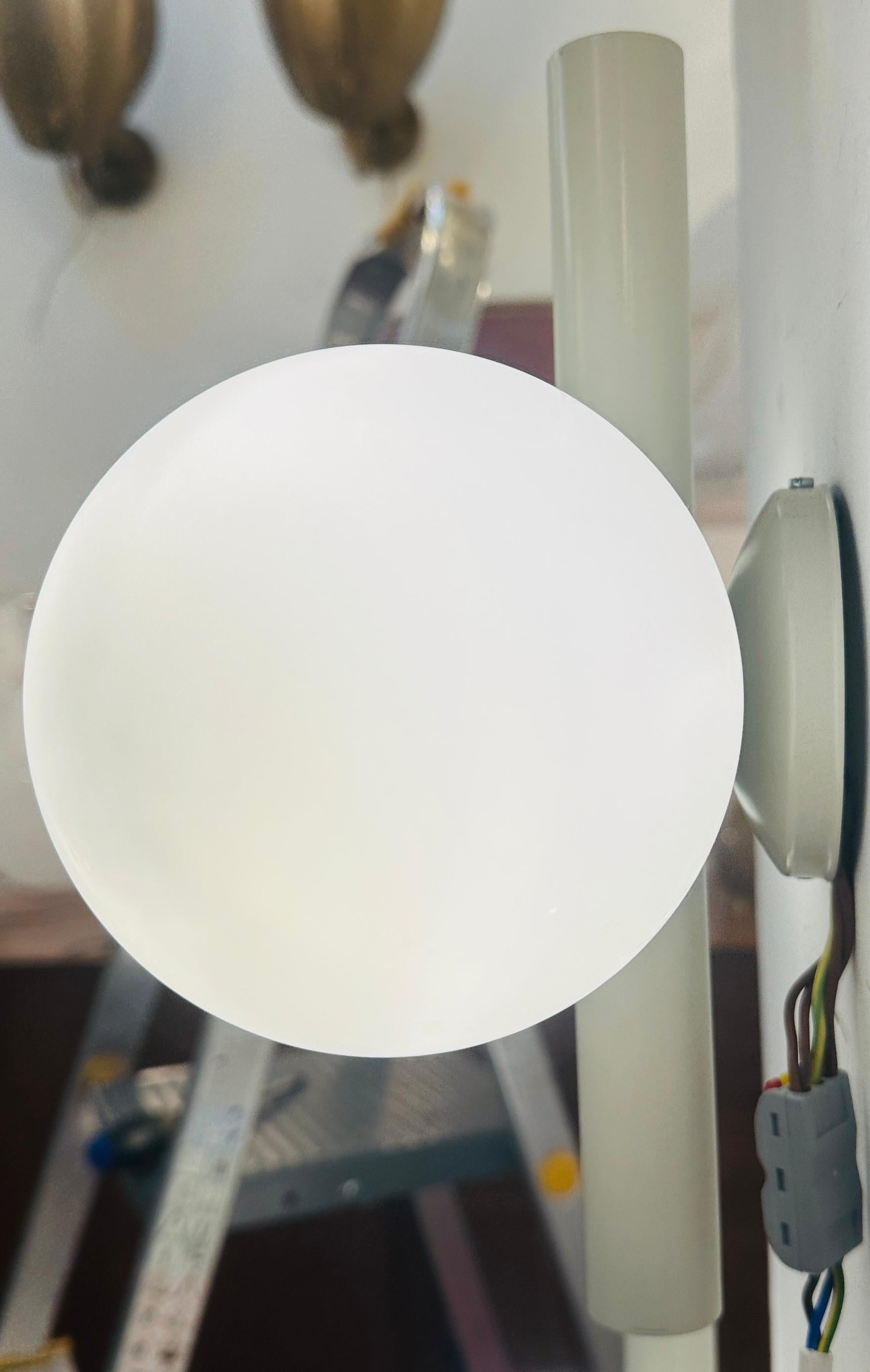 Pair of 1960s German Kaiser Leuchten Opaline Globe Wall Lights or Sconces For Sale 1