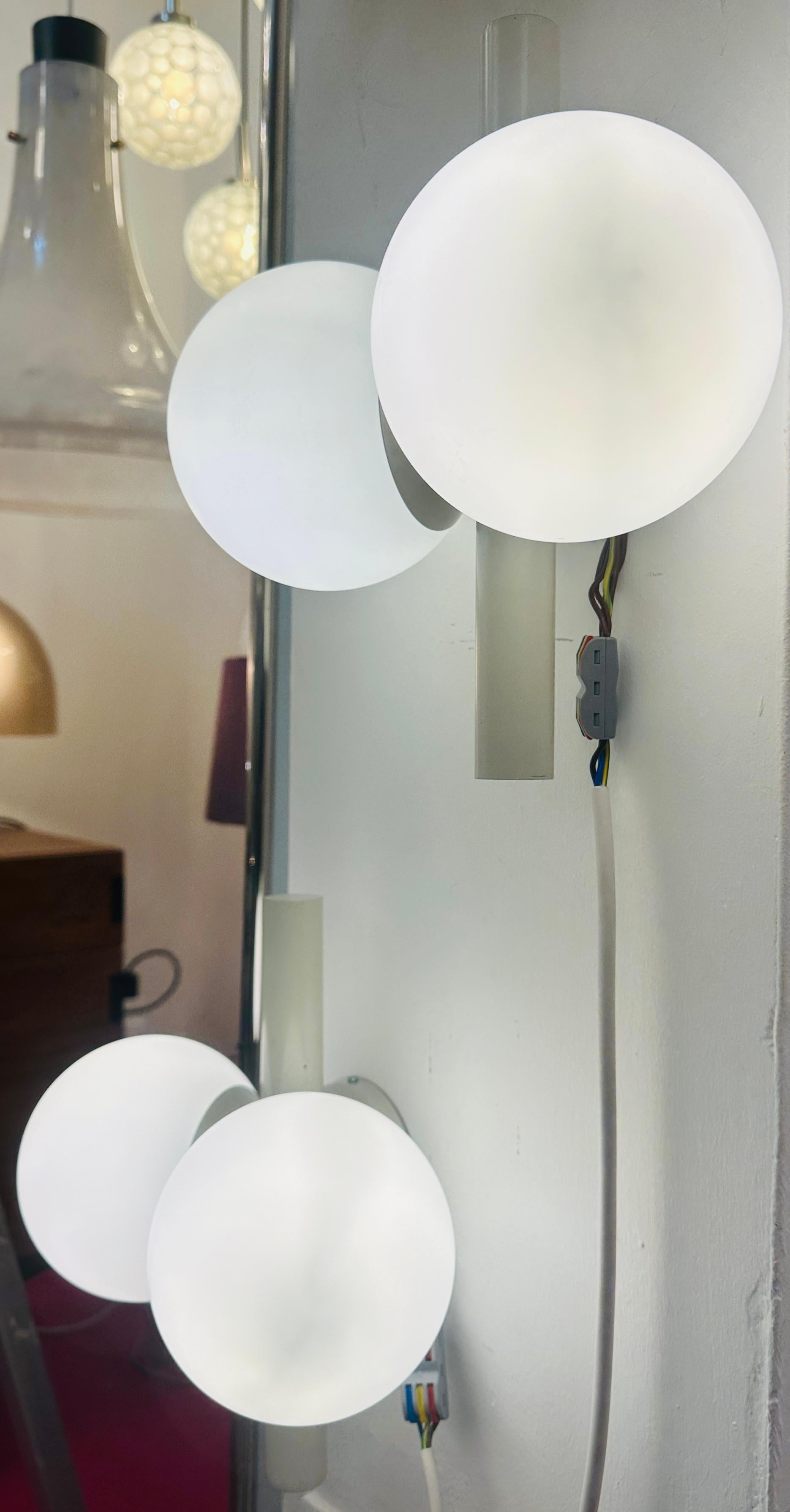 Space Age Pair of 1960s German Kaiser Leuchten Opaline Globe Wall Lights or Sconces For Sale