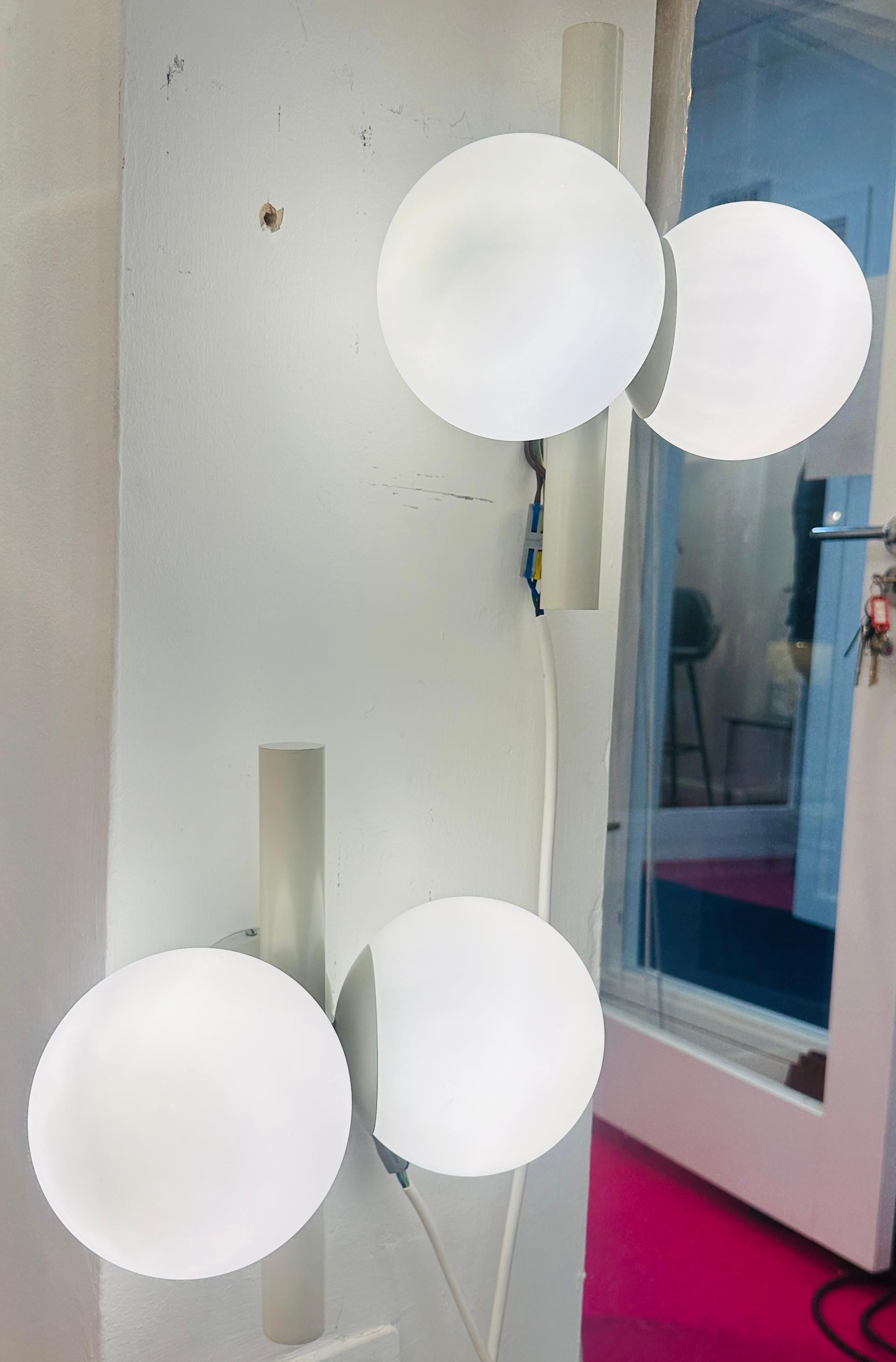 Lacquered Pair of 1960s German Kaiser Leuchten Opaline Globe Wall Lights or Sconces For Sale