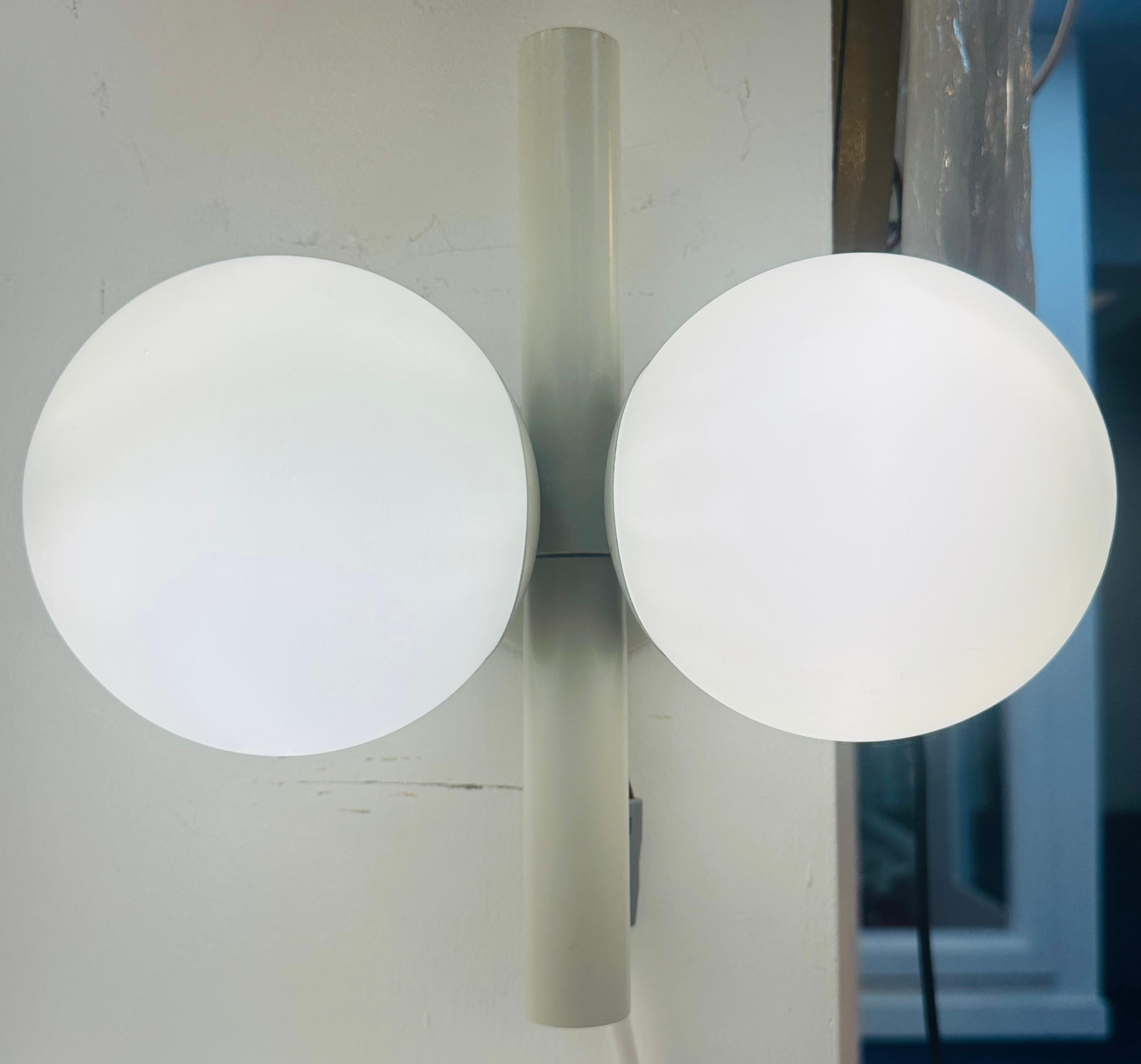 20th Century Pair of 1960s German Kaiser Leuchten Opaline Globe Wall Lights or Sconces For Sale