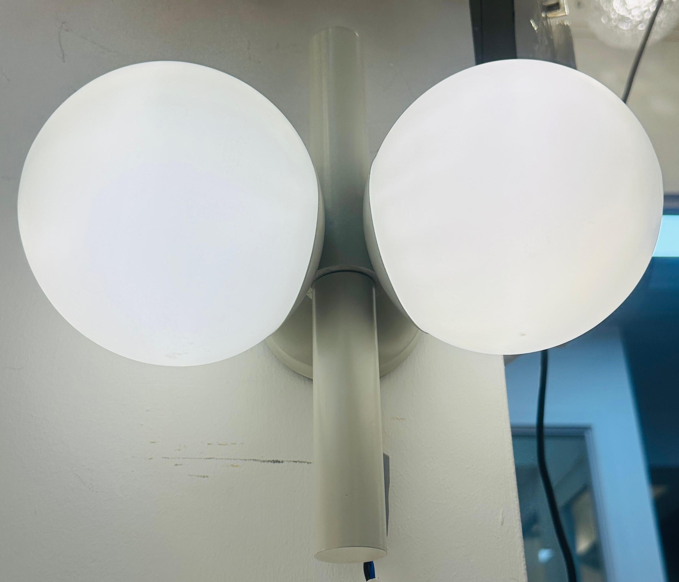 Metal Pair of 1960s German Kaiser Leuchten Opaline Globe Wall Lights or Sconces For Sale