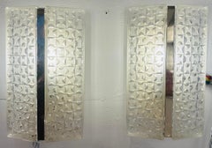 Coppia di lampade da parete Kaiser Leuchten tedesche del 1960 in vetro trasparente e smerigliato e cromate