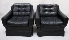 Pair of 1960s German Midcentury Black Leather Club Chairs by Profilia