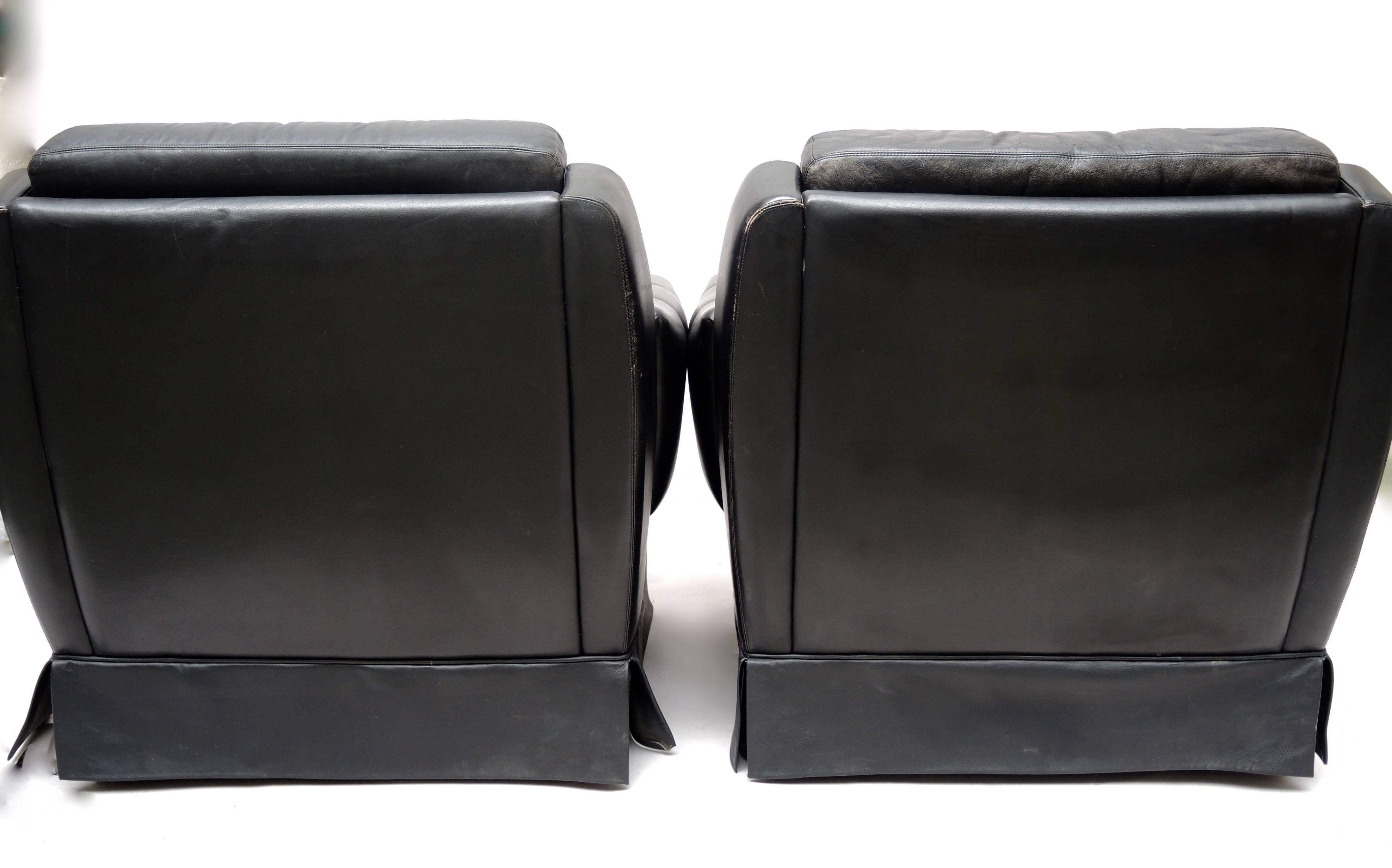 Mid-Century Modern Pair of 1960s German Midcentury Black Leather Club Chairs by Profilia For Sale