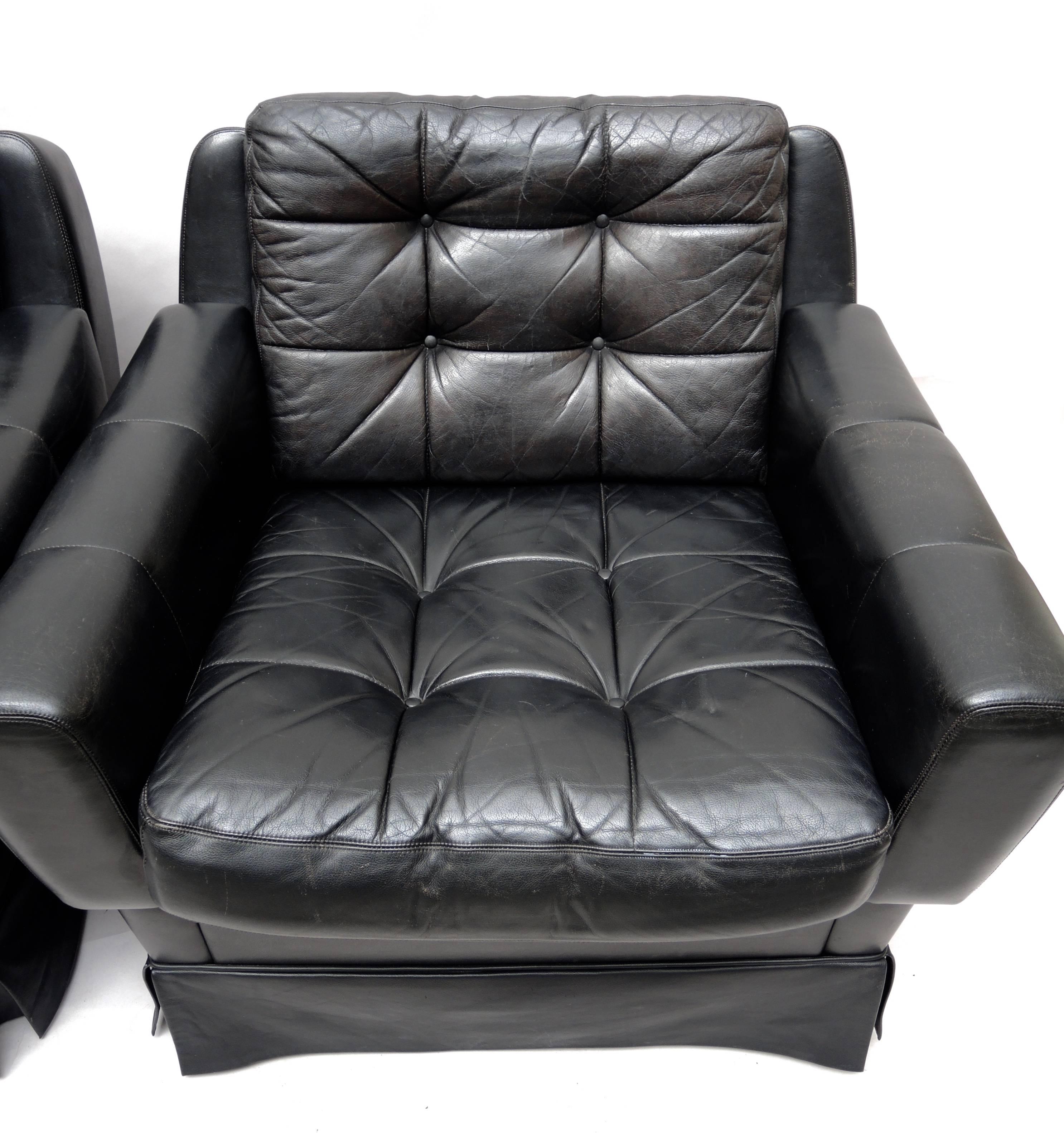 Pair of 1960s German Midcentury Black Leather Club Chairs by Profilia In Good Condition For Sale In Antwerp, BE