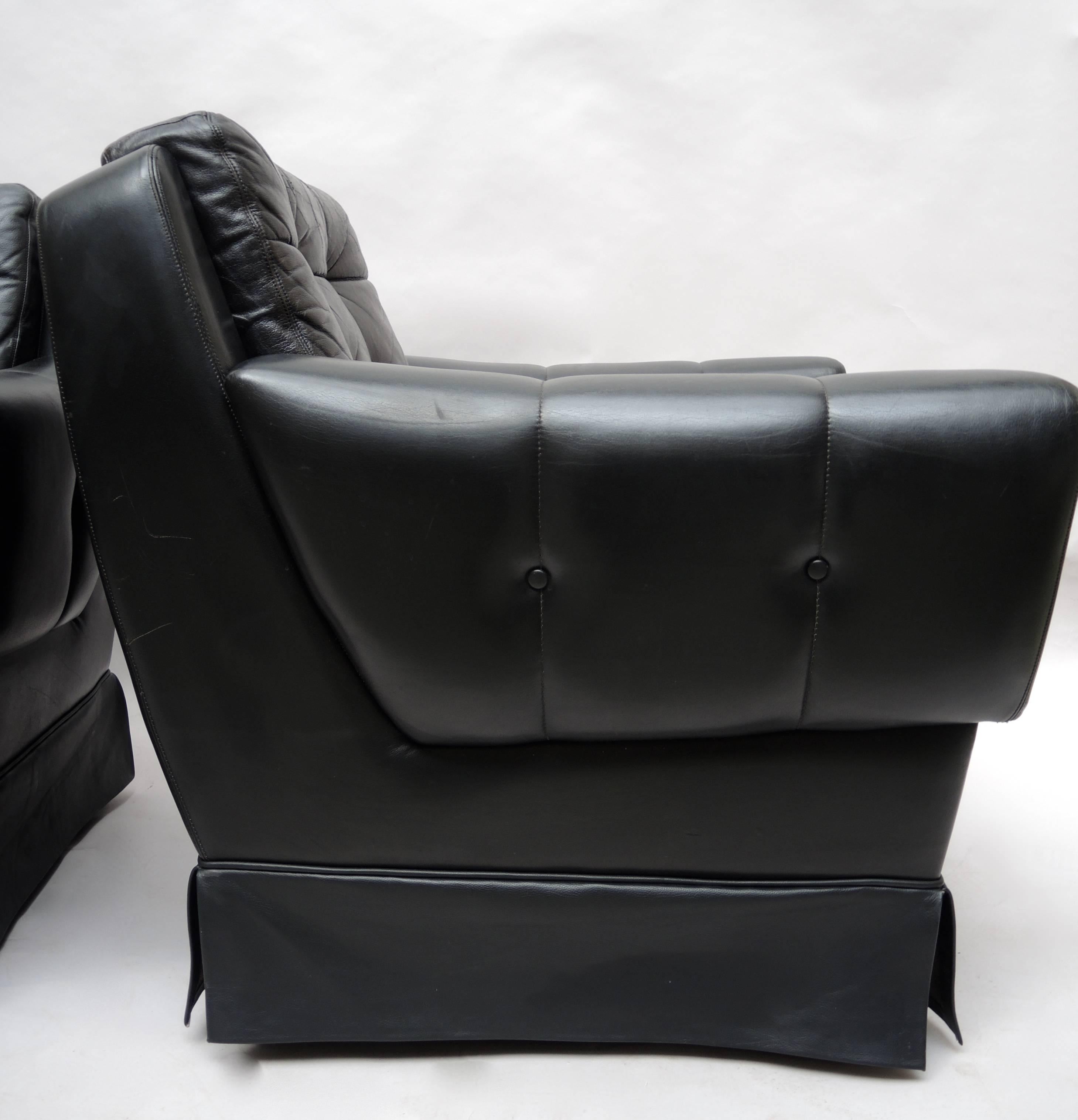 20th Century Pair of 1960s German Midcentury Black Leather Club Chairs by Profilia For Sale