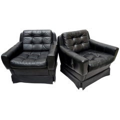 Pair of 1960s German Midcentury Black Leather Club Chairs by Profilia