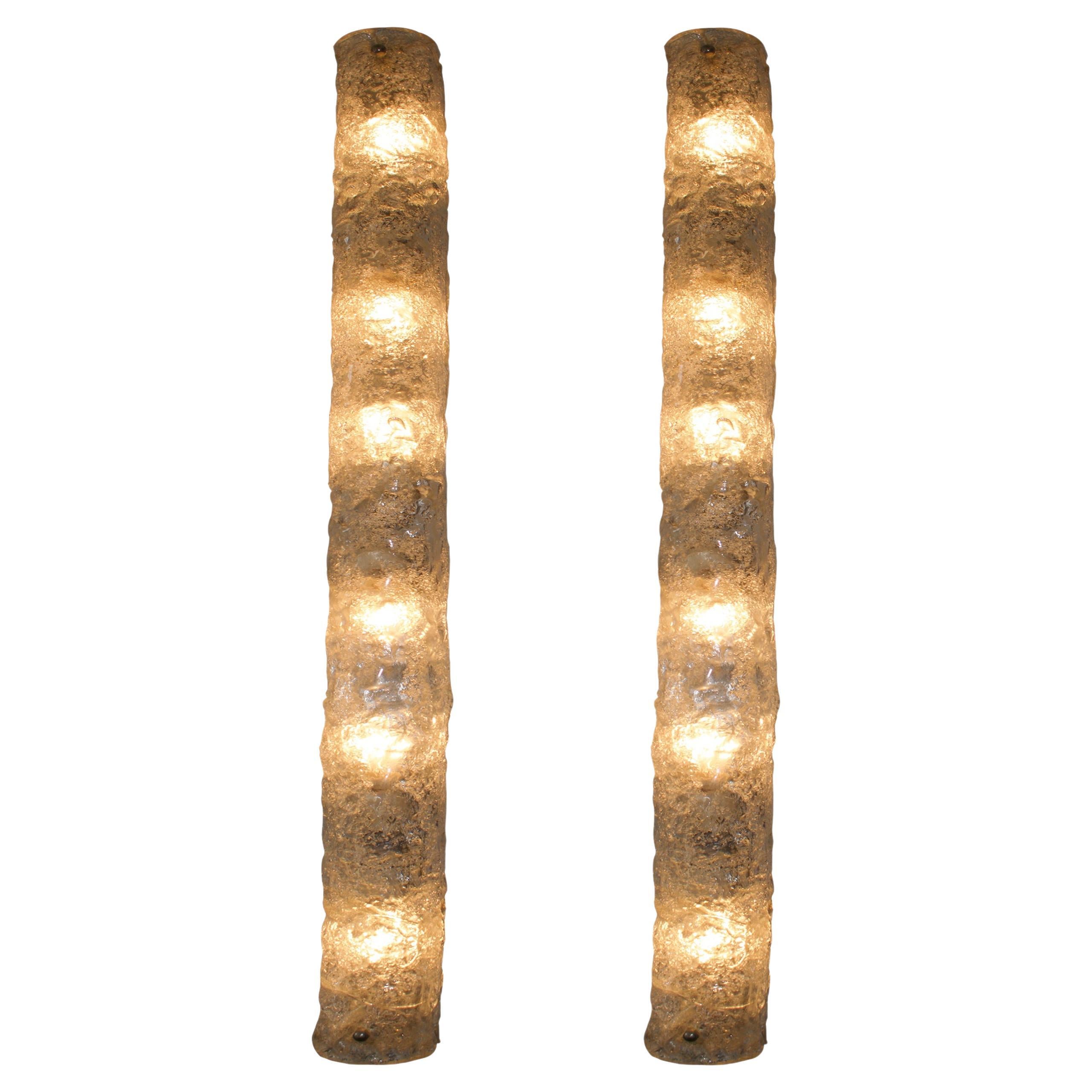 Pair of 1960s German Textured Frosted Glass Wall Lights by Hillebrand Leuchten