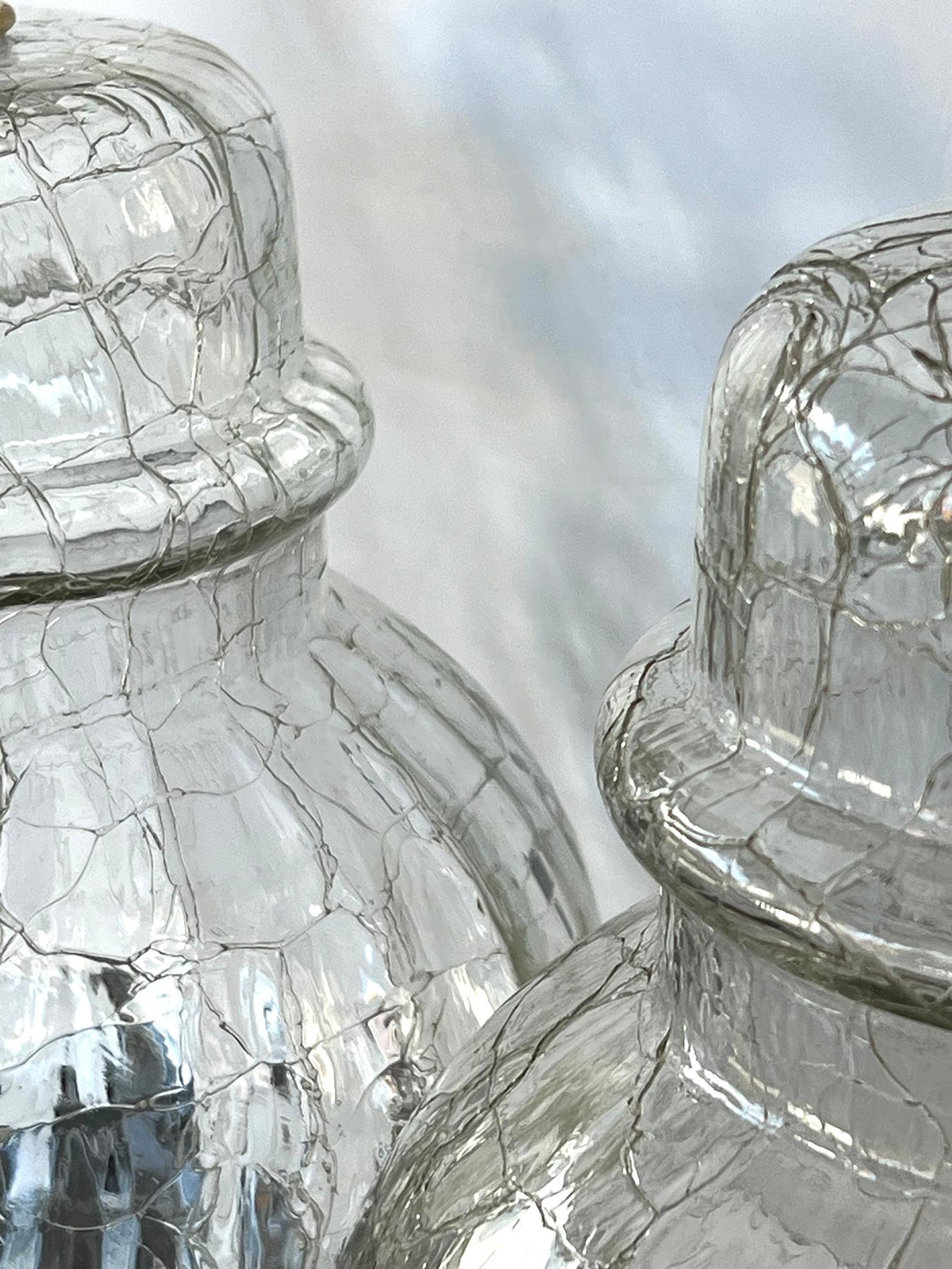 Moderne Paire de lampes en verre craquelé Ginger Jar des années 1960 en vente