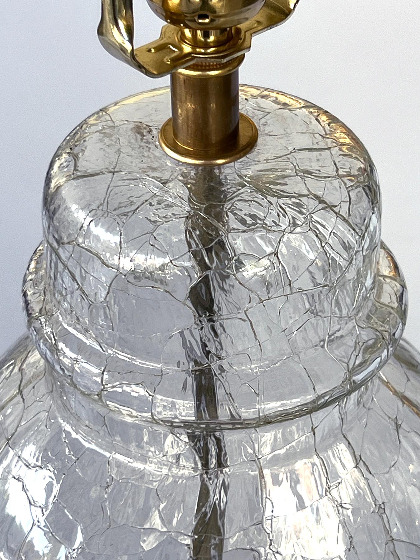 Fait main Paire de lampes en verre craquelé Ginger Jar des années 1960 en vente