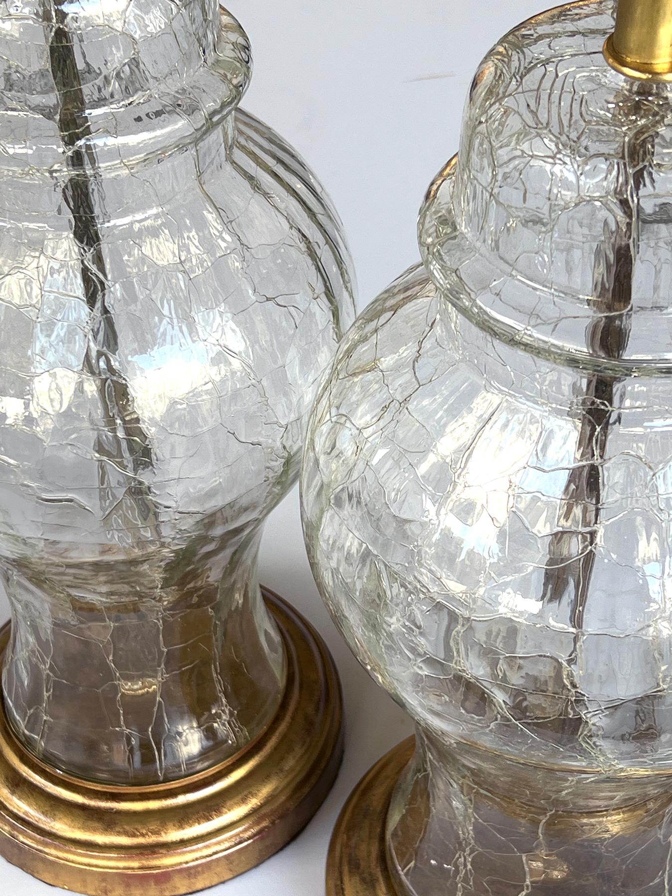 Paire de lampes en verre craquelé Ginger Jar des années 1960 Bon état - En vente à San Francisco, CA