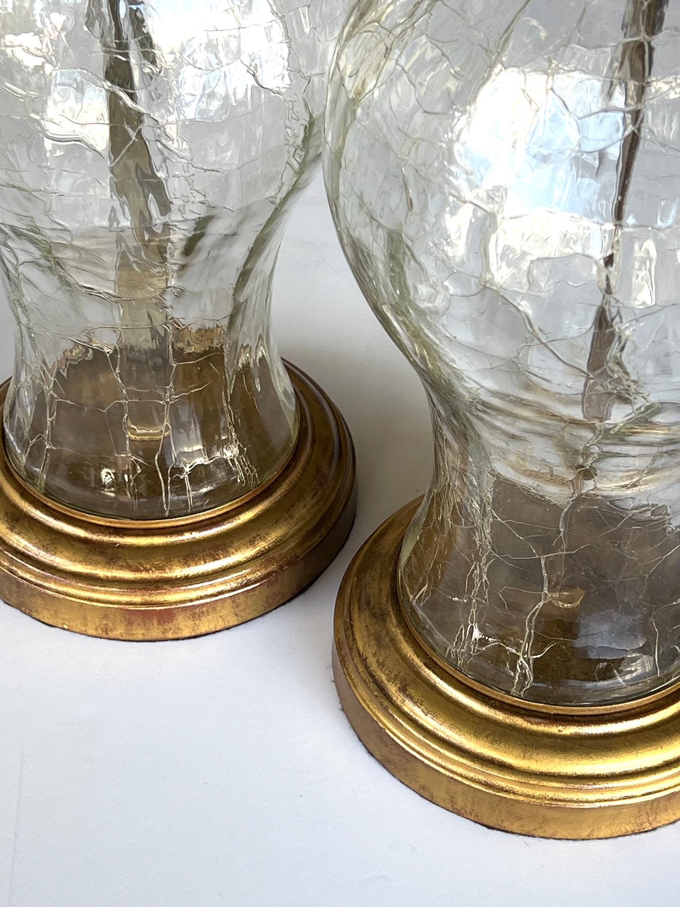 Milieu du XXe siècle Paire de lampes en verre craquelé Ginger Jar des années 1960 en vente