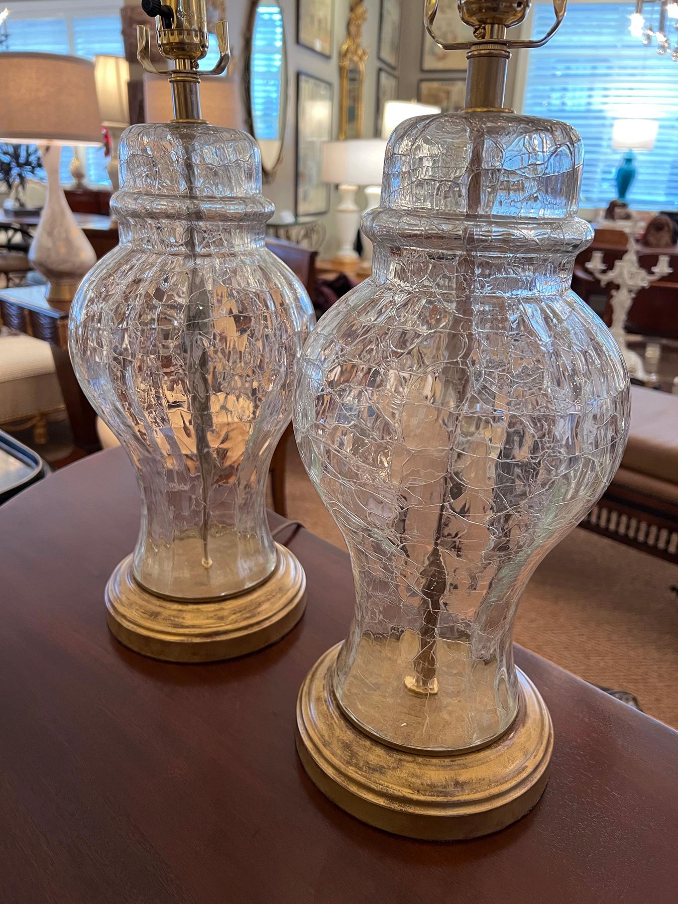 Verre d'art Paire de lampes en verre craquelé Ginger Jar des années 1960 en vente