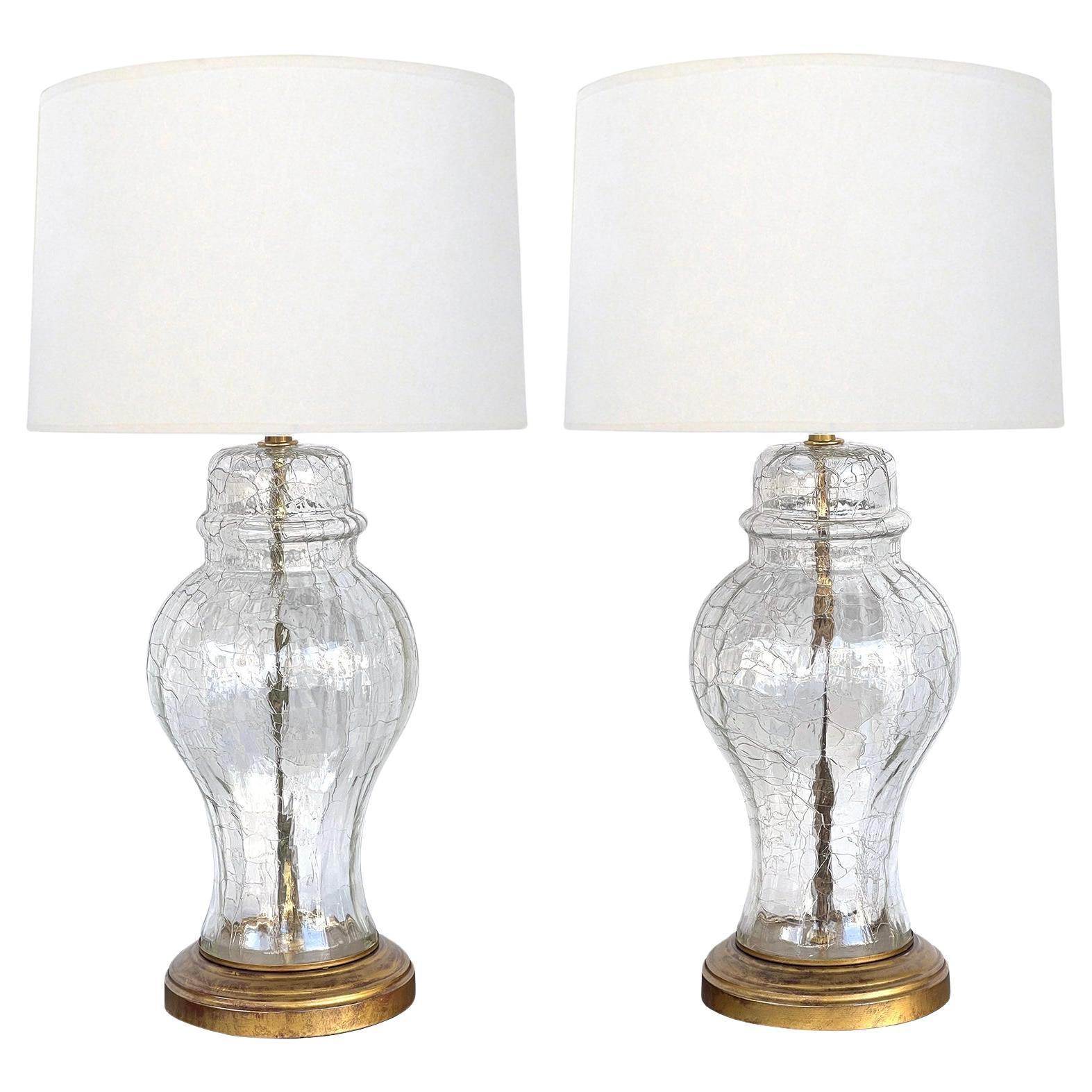 Pair of 1960s Ginger Jar Crackle-glass Lamps
