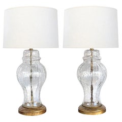 Pair of 1960s Ginger Jar Crackle-glass Lamps