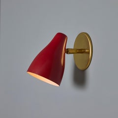 Pair of 1960s Giuseppe Ostuni Red and Brass Articulating Sconces for O-Luce