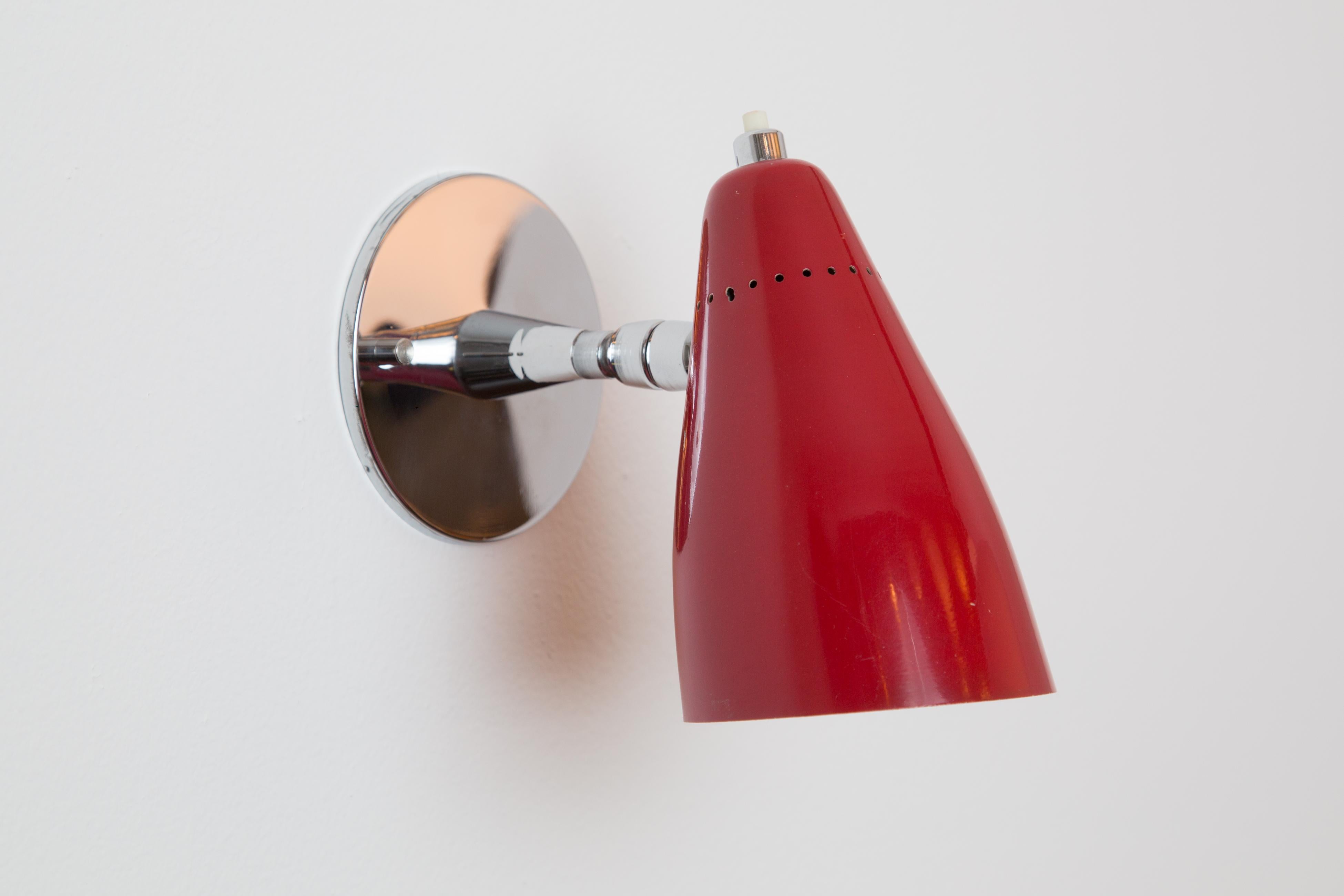 Mid-20th Century Pair of 1960s Giuseppe Ostuni Model #101 Red Articulating Sconces for O-Luce For Sale
