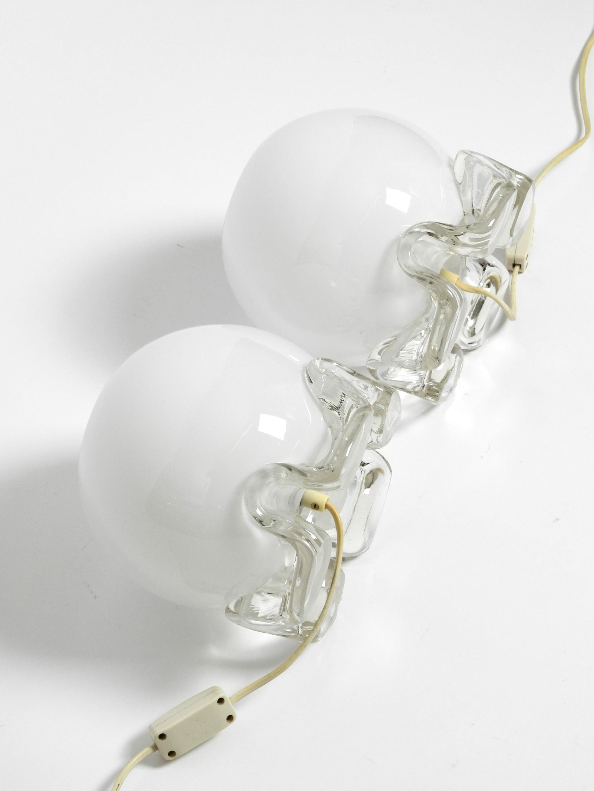 Pair of 1960's Glass Table Lamps in White and Transparent from Limburg For Sale 5