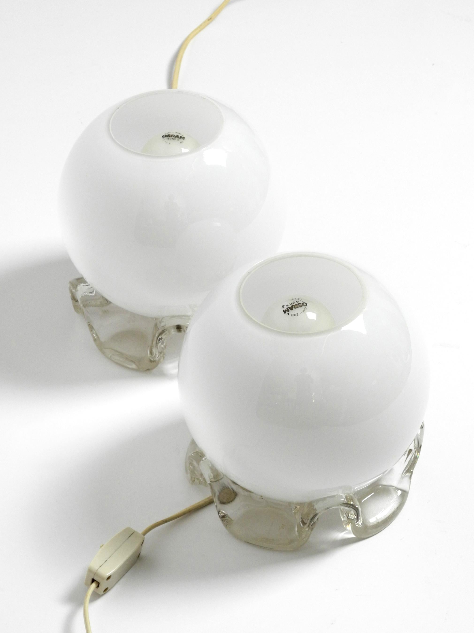 Pair of 1960's Glass Table Lamps in White and Transparent from Limburg For Sale 8